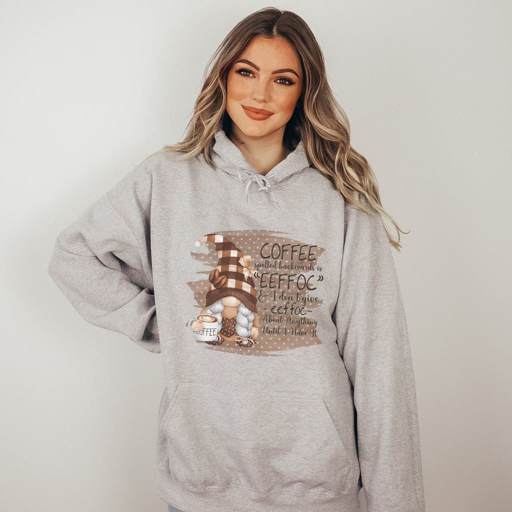 Coffee Spelled Backwards is EEFFOC Gnome Graphic Hoodie - Trendznmore