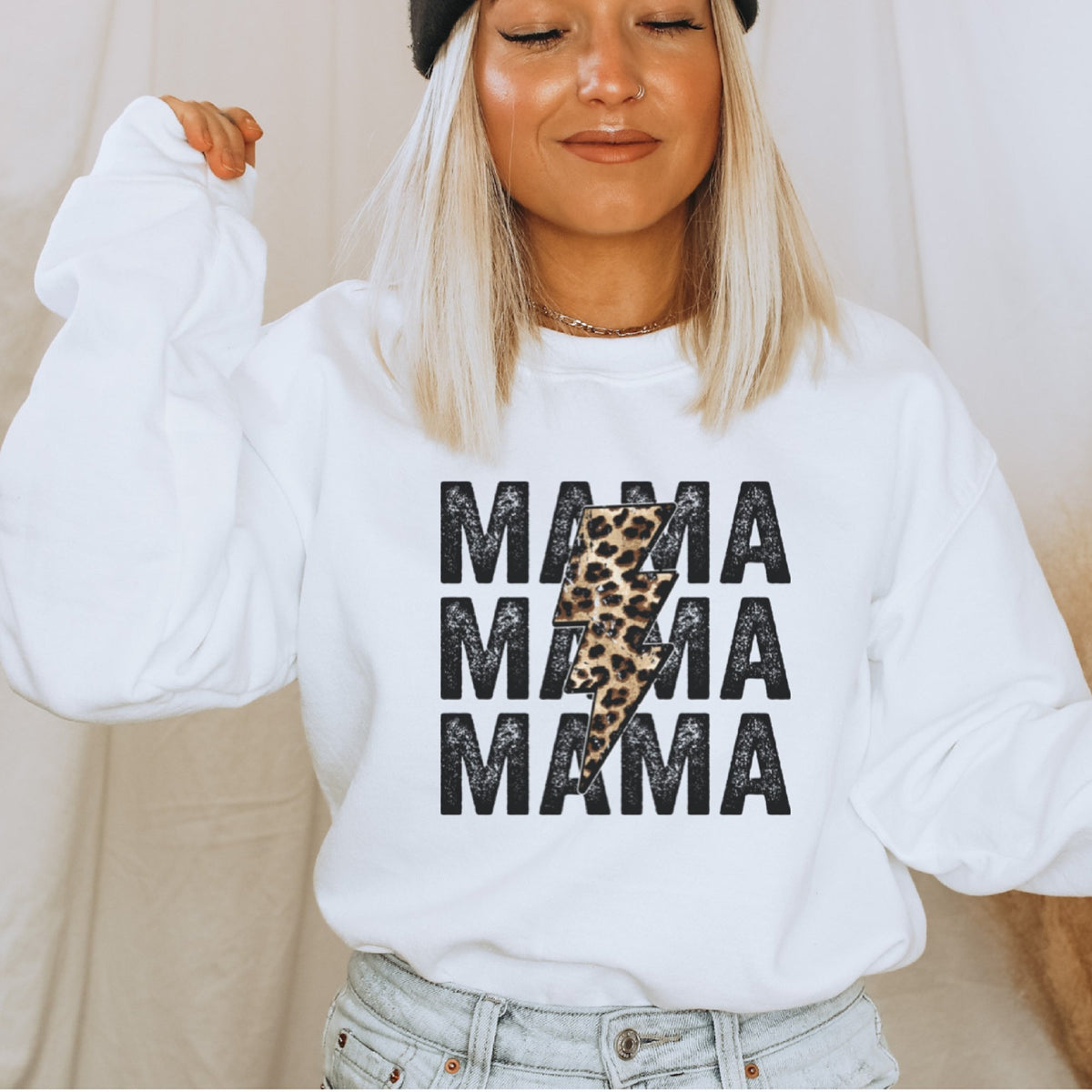 Retro Mama Leopard Lightening Bolt Crewneck Sweatshirt