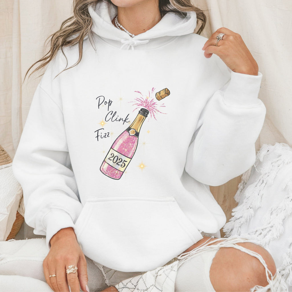 2025 New Year's Eve Pop Clink Fizz Women's Hoodie - Trendznmore