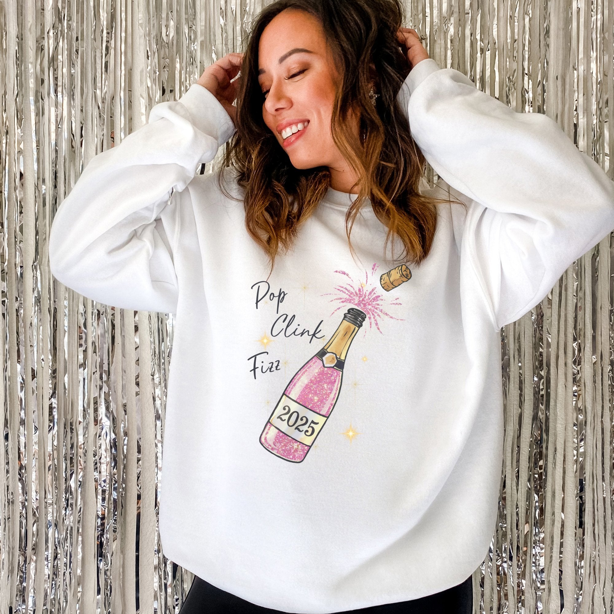 2025 New Year's Eve Pop Clink Fizz Women's Sweatshirt - Trendznmore