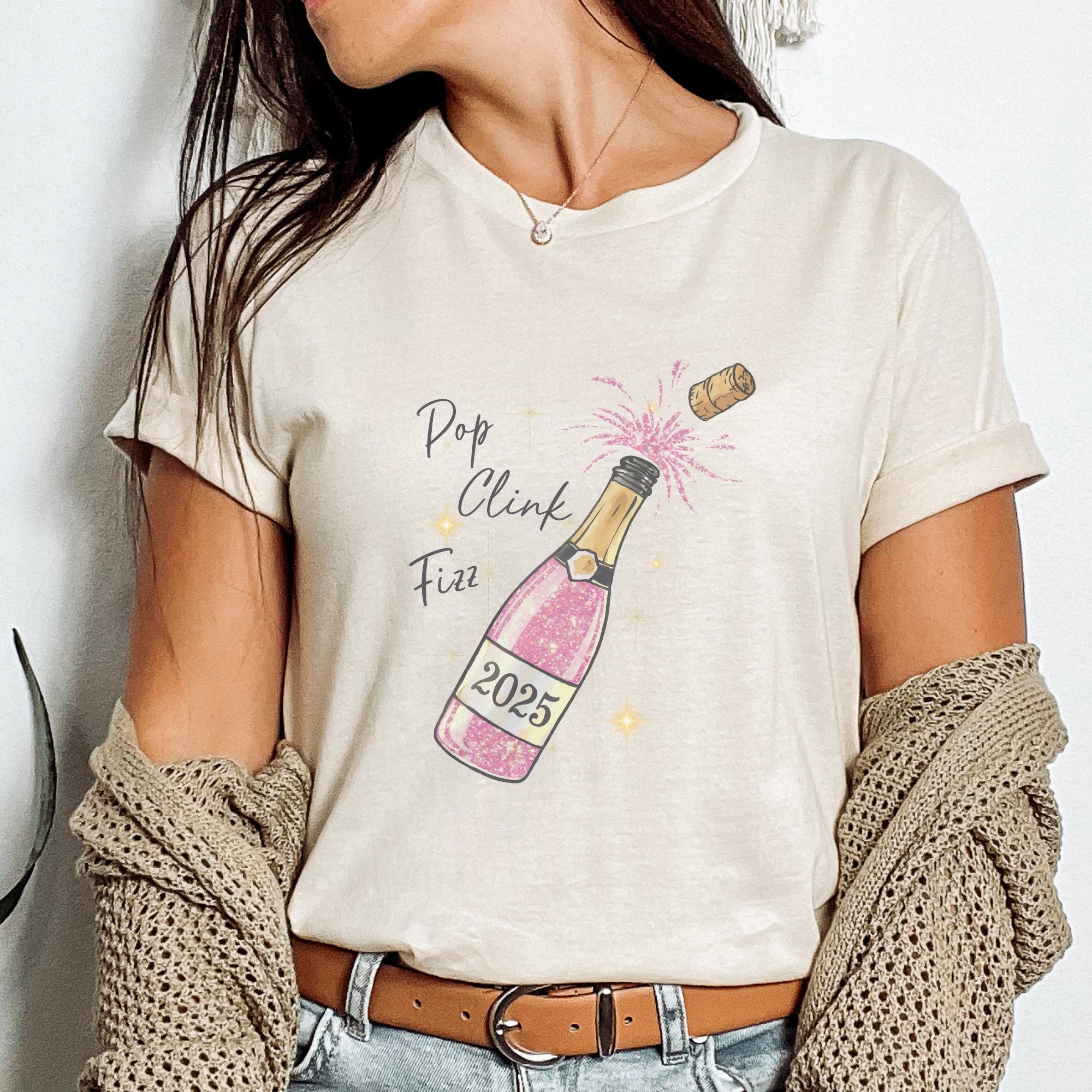 2025 New Year's Eve Pop Clink Fizz Women's T-shirt - Trendznmore