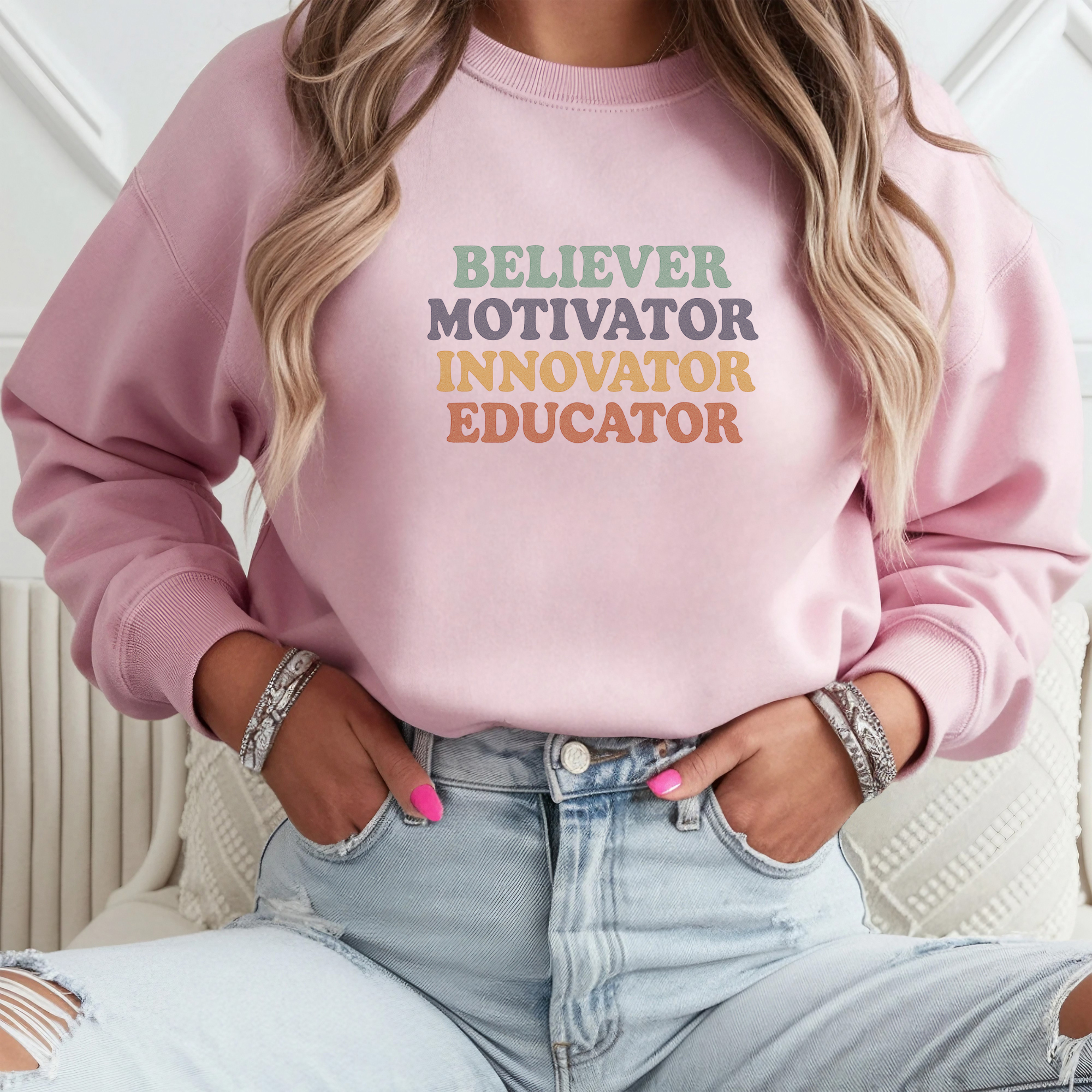 Believer Motivator Teacher Crewneck Sweatshirt