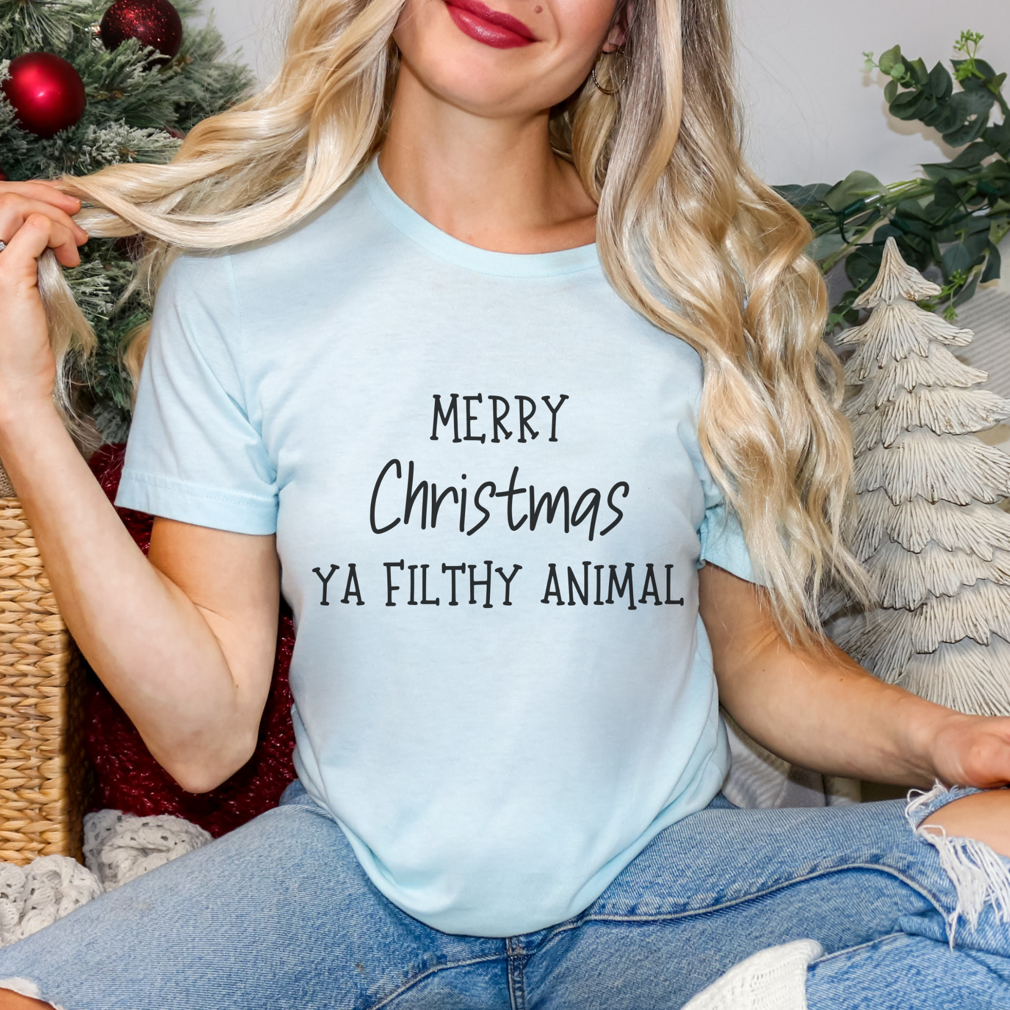 Funny Merry Christmas Ya Filthy Animal Graphic T-Shirt