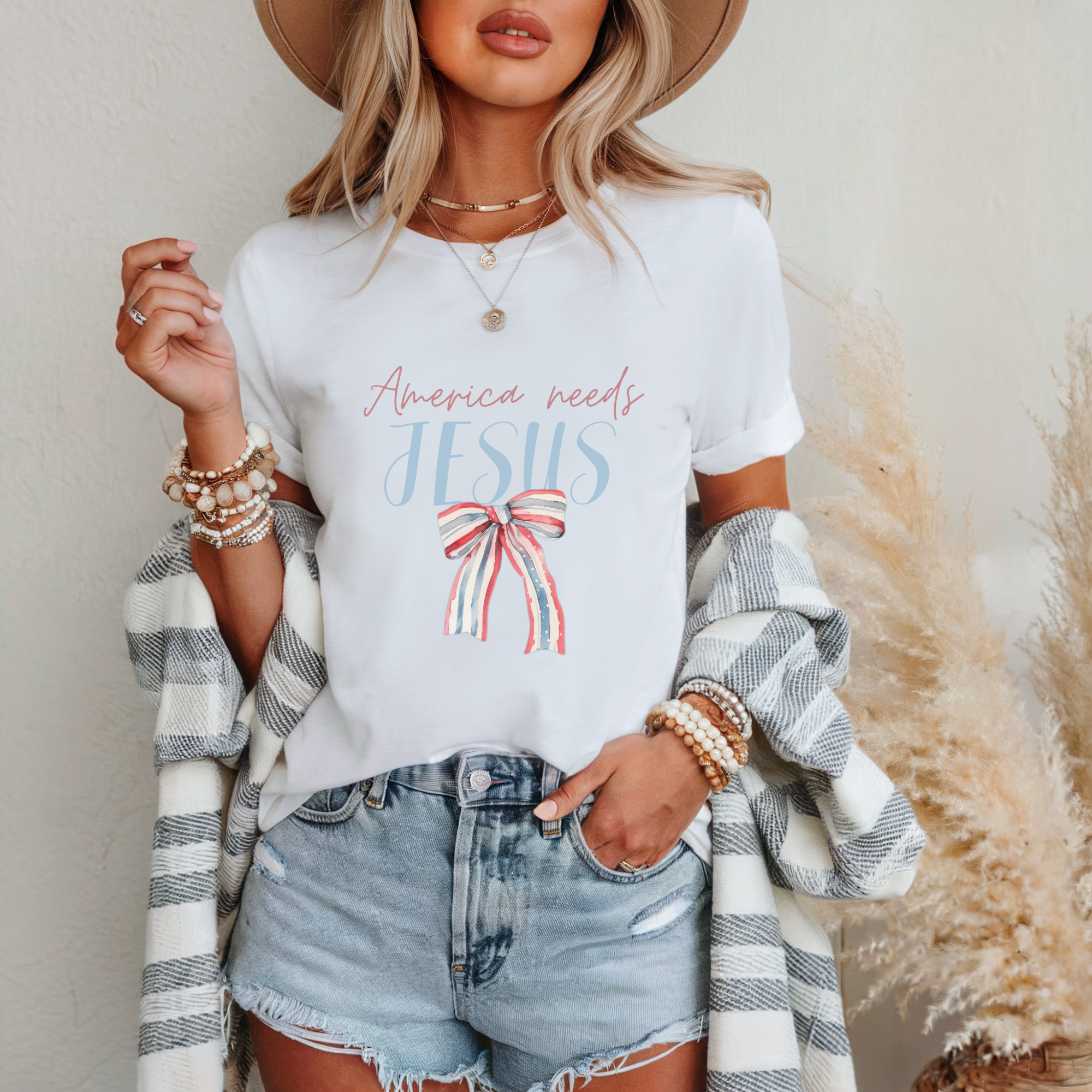 America Needs Jesus Women's Patriotic Graphic T-Shirt