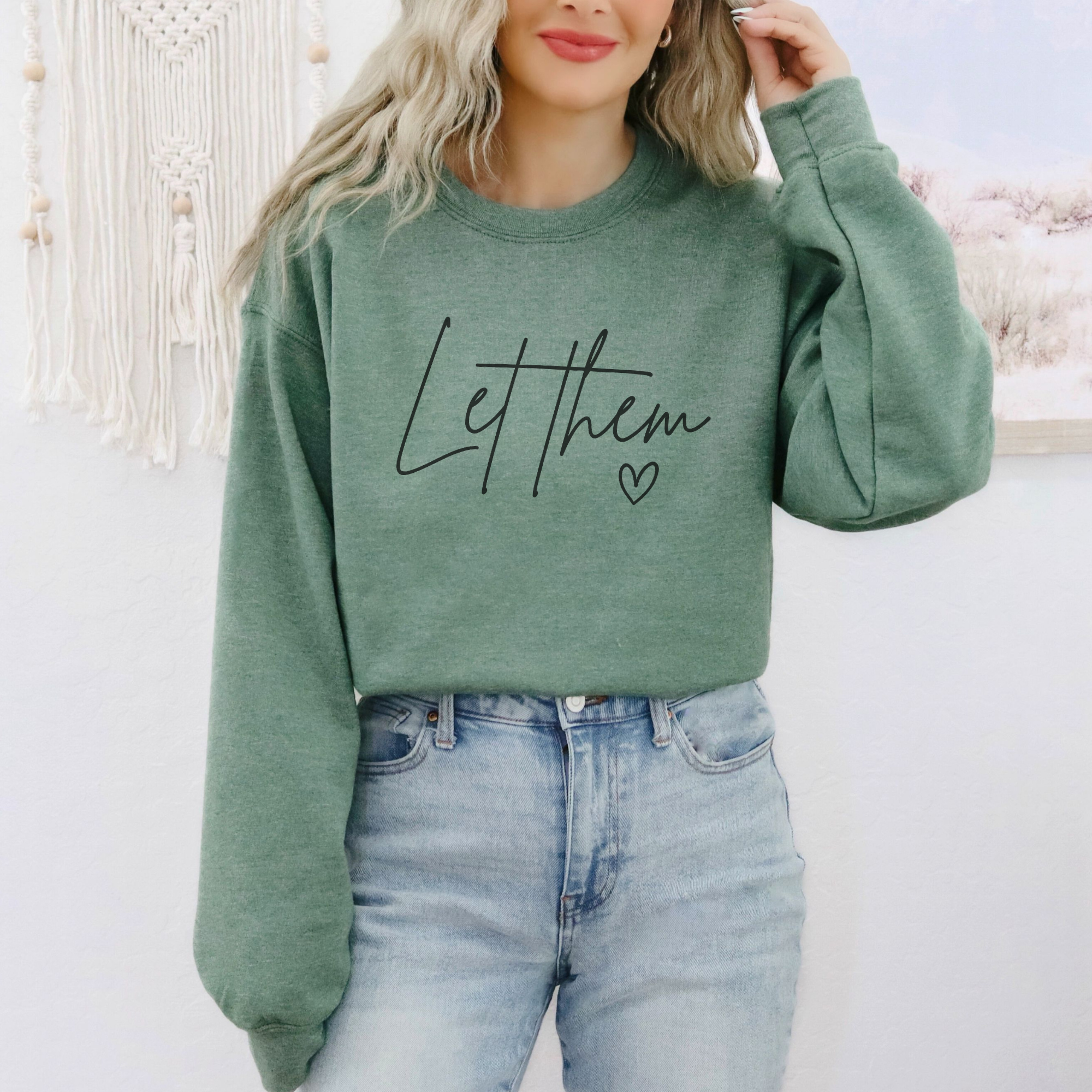 Let Them Cursive Inspirational Crewneck Graphic Sweatshirt