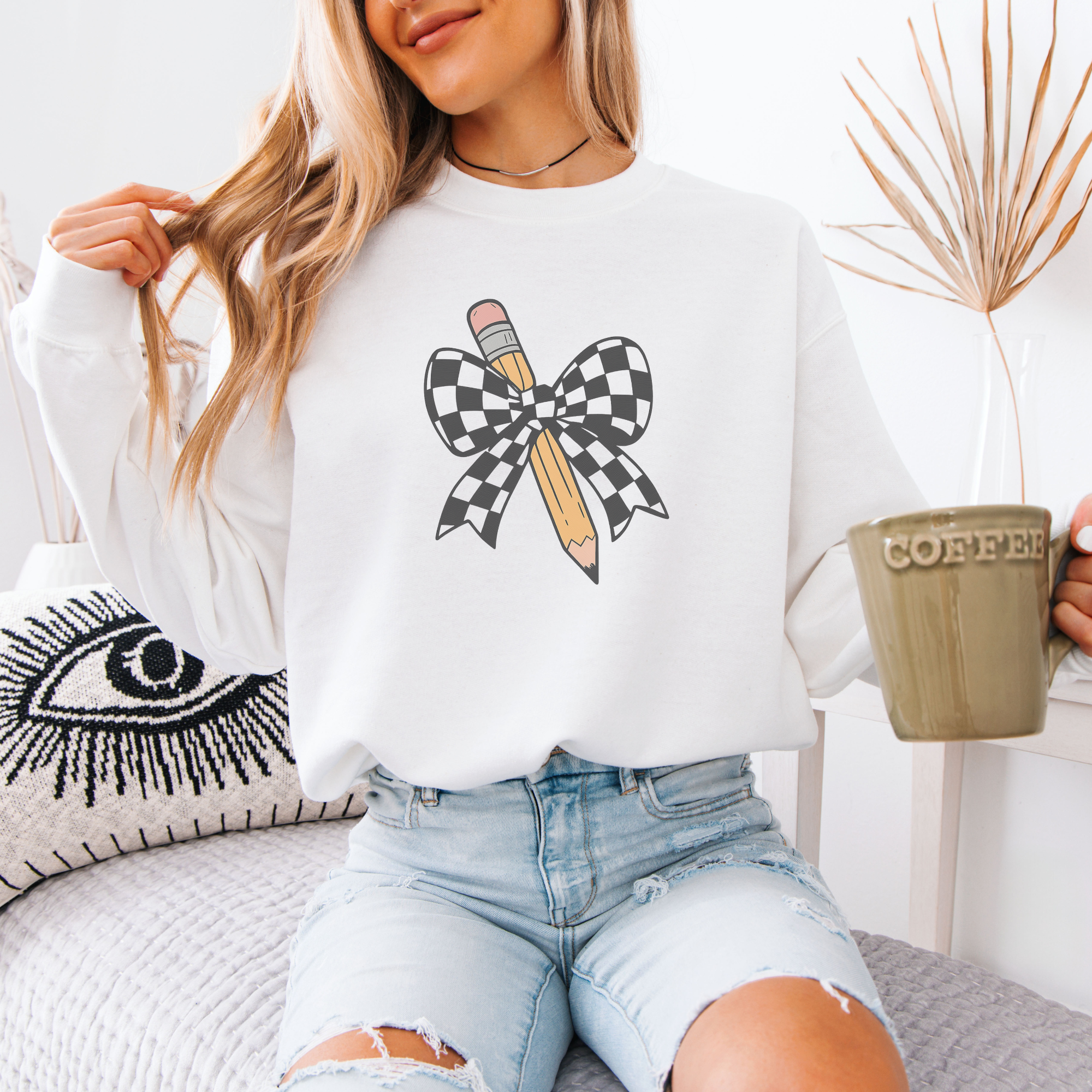 Teacher Coquette Pencil Crewneck Sweatshirt