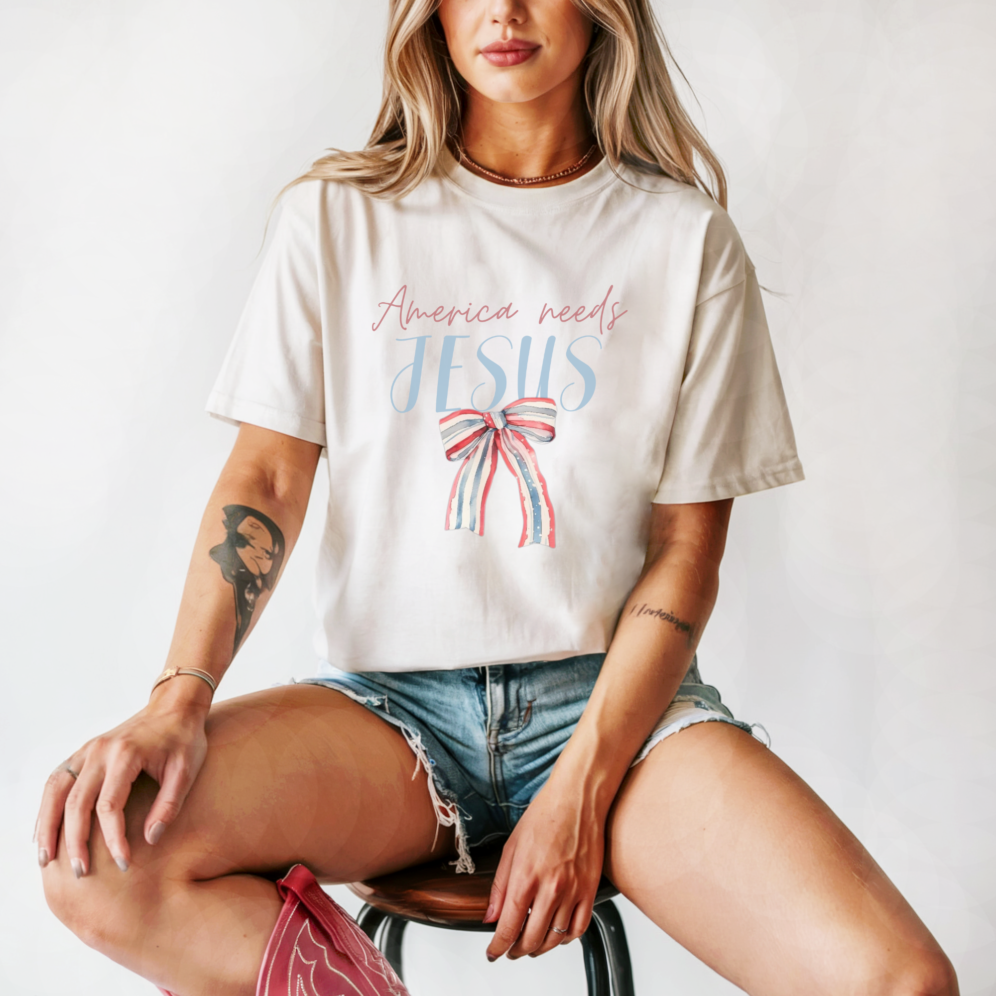 America Needs Jesus Women's Patriotic Graphic T-Shirt