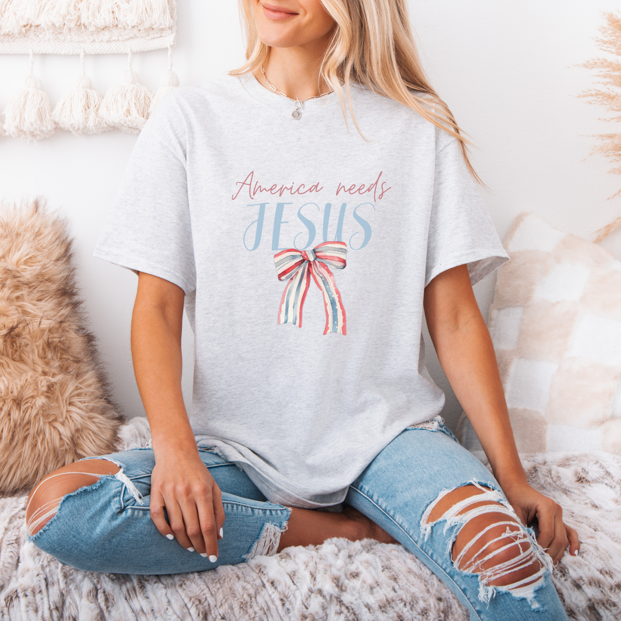 America Needs Jesus Women's Patriotic Graphic T-Shirt