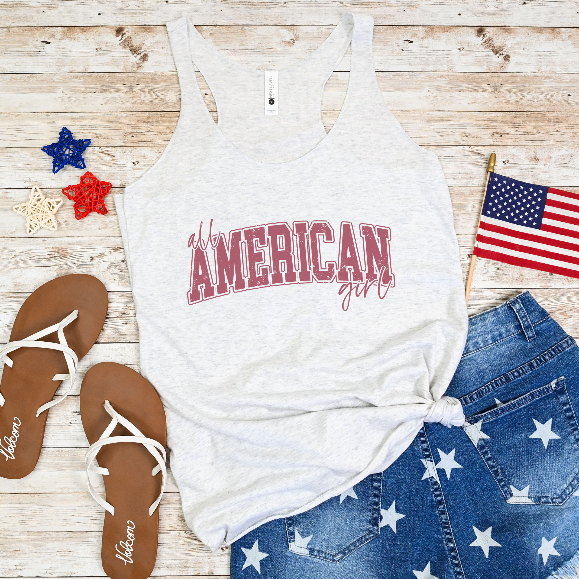 All American Girl Patriotic 4th of July Graphic Racerback Tank Top