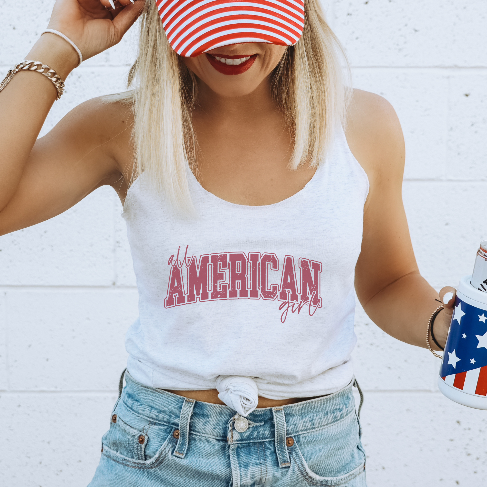 All American Girl Patriotic 4th of July Graphic Racerback Tank Top