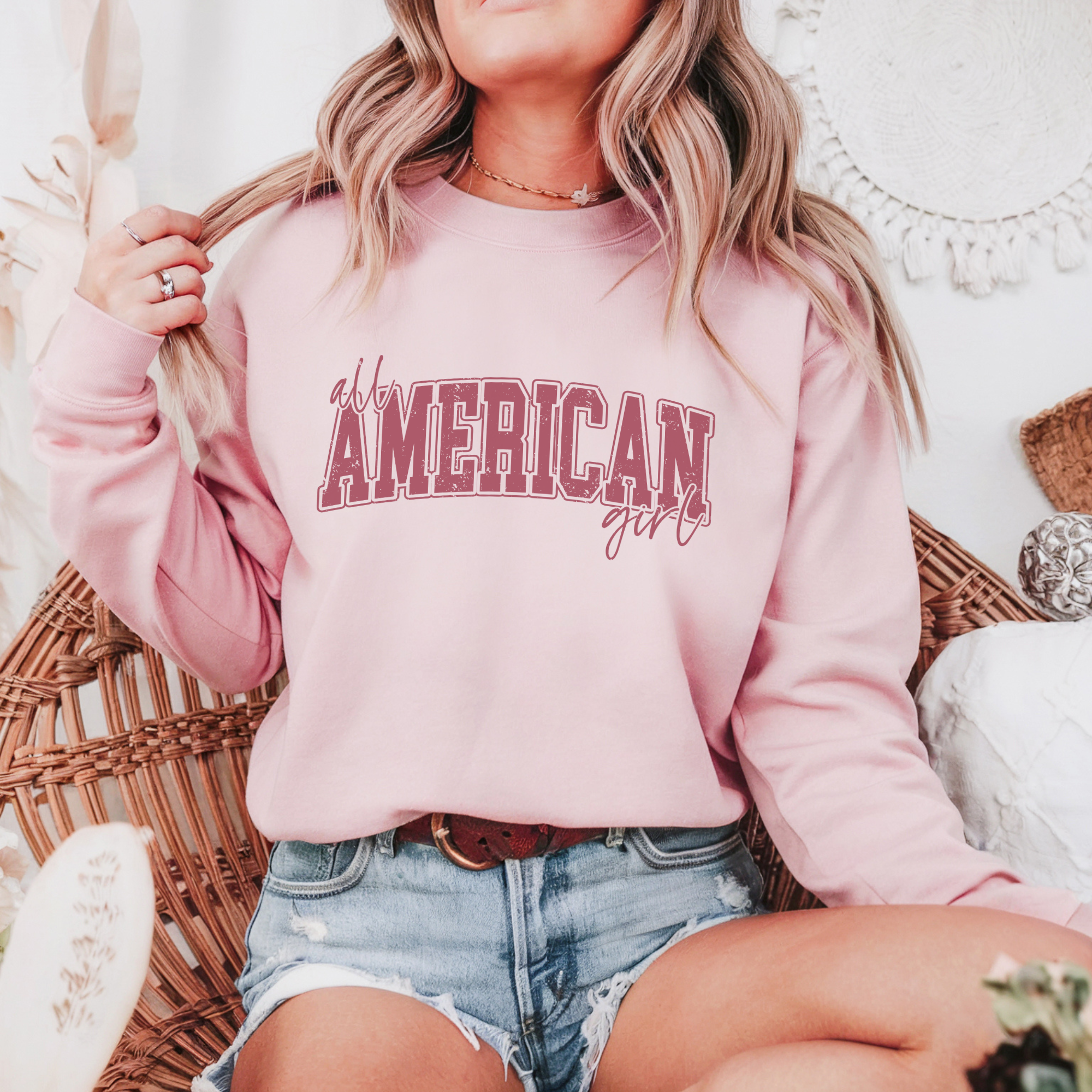 All American Girl Patriotic 4th of July Graphic Sweatshirt