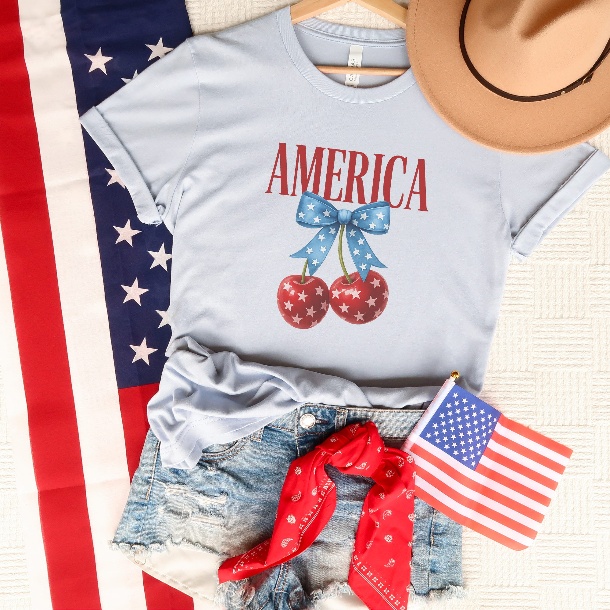 American Cherries Patriotic 4th of July Graphic T-Shirt