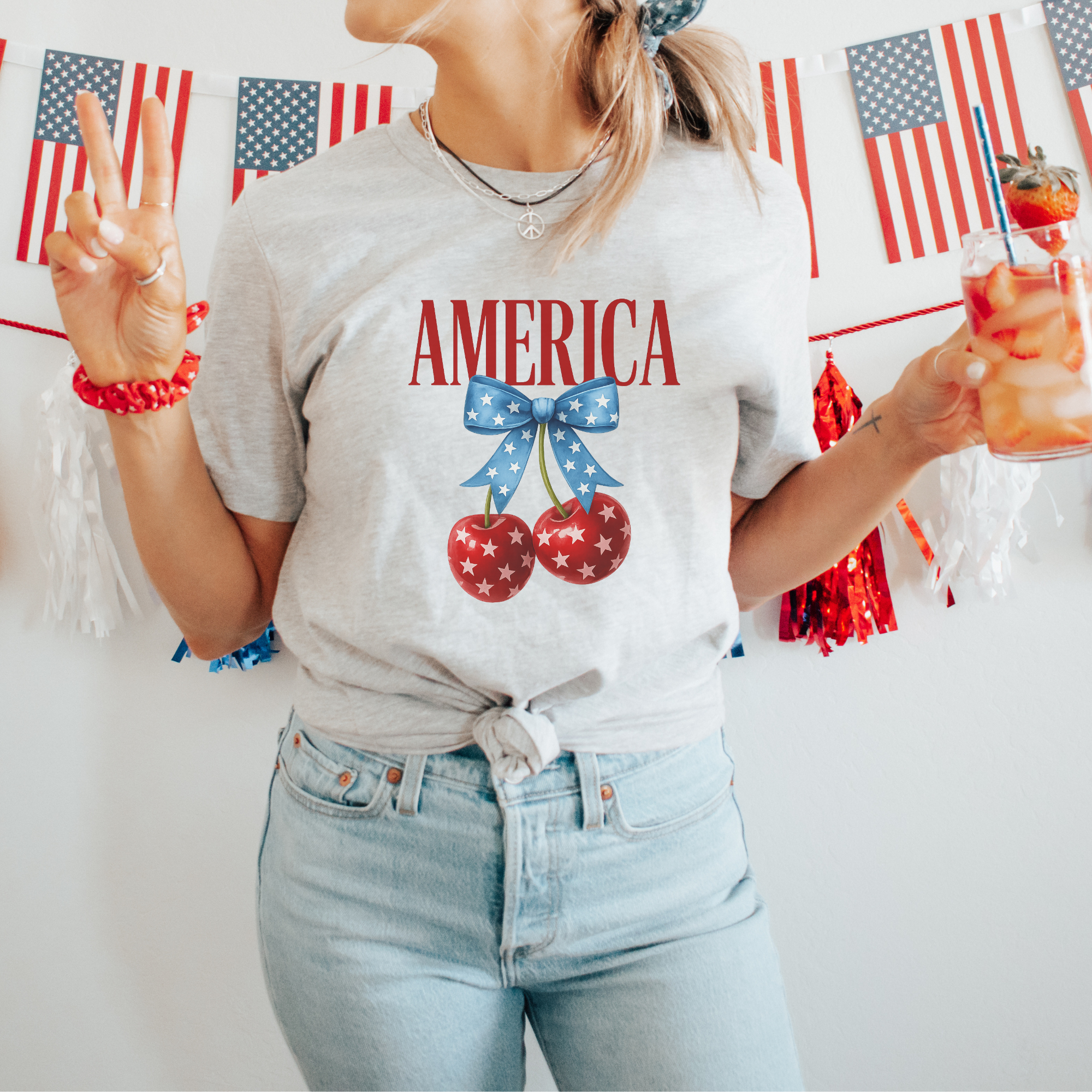 American Cherries Patriotic 4th of July Graphic T-Shirt