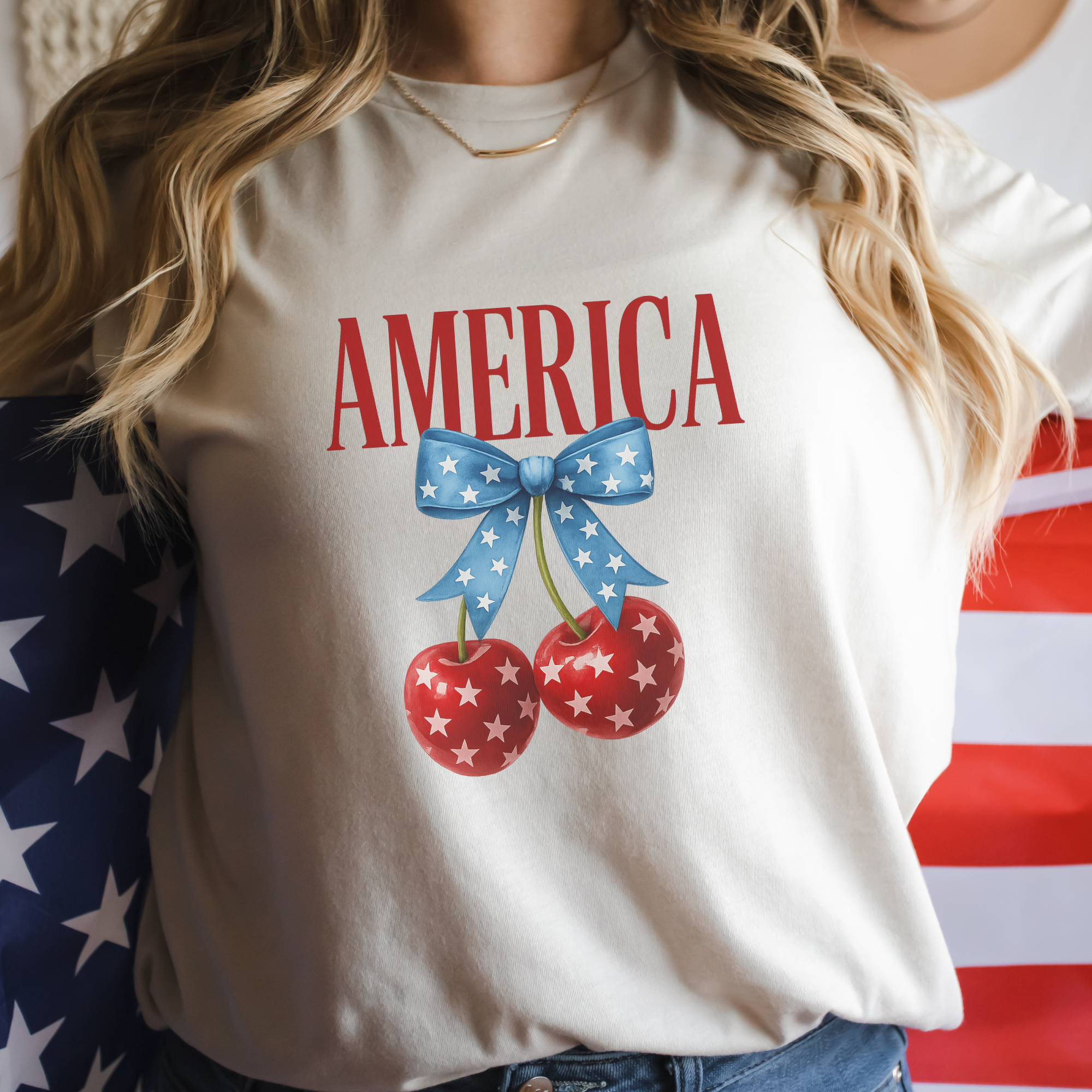 American Cherries Patriotic 4th of July Graphic T-Shirt