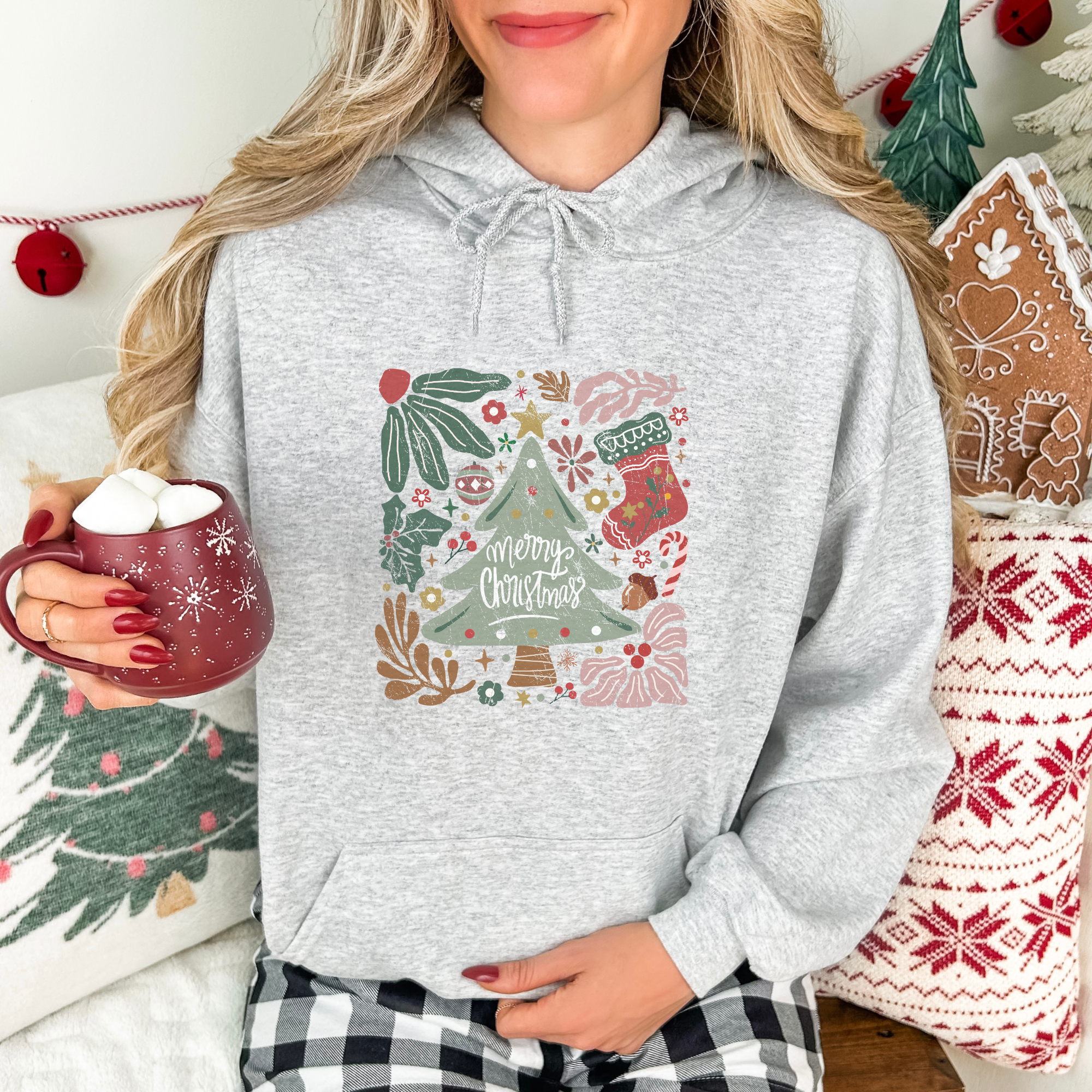 Boho Hand Drawn Merry Christmas Women's Graphic Hoodie