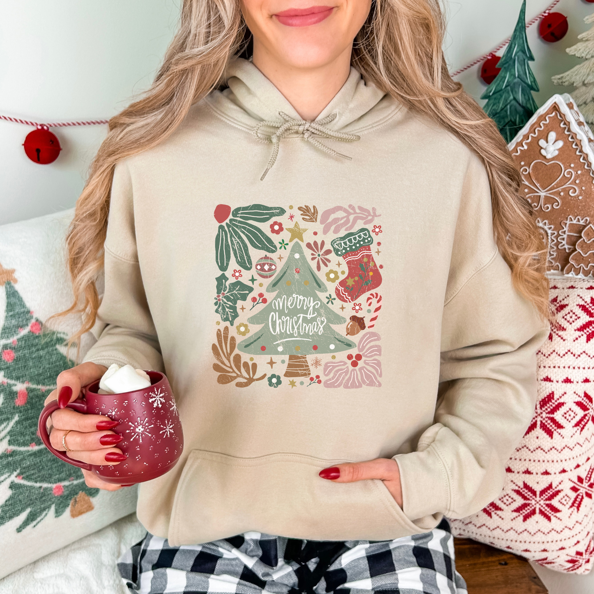 Boho Hand Drawn Merry Christmas Women's Graphic Hoodie