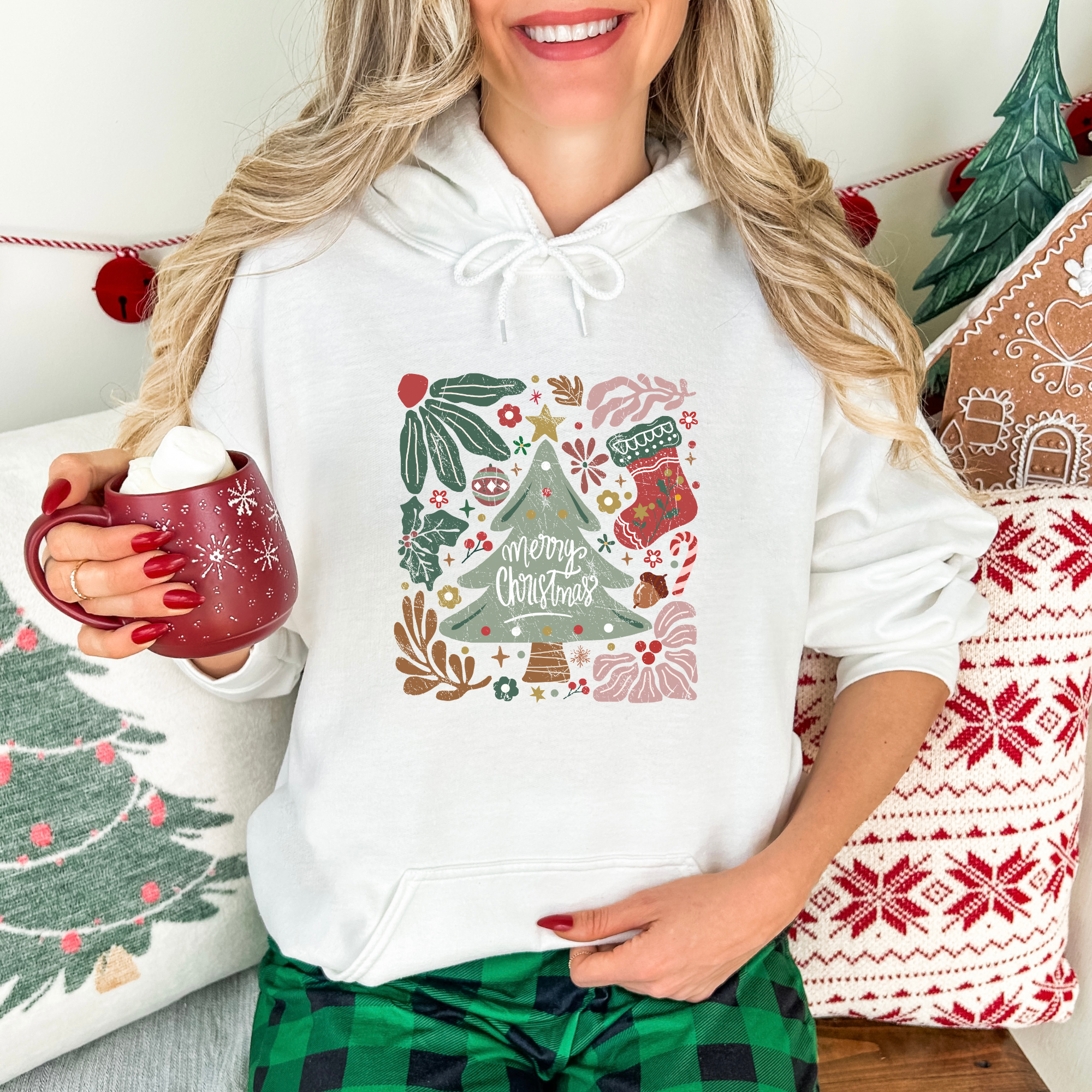 Boho Hand Drawn Merry Christmas Women's Graphic Hoodie