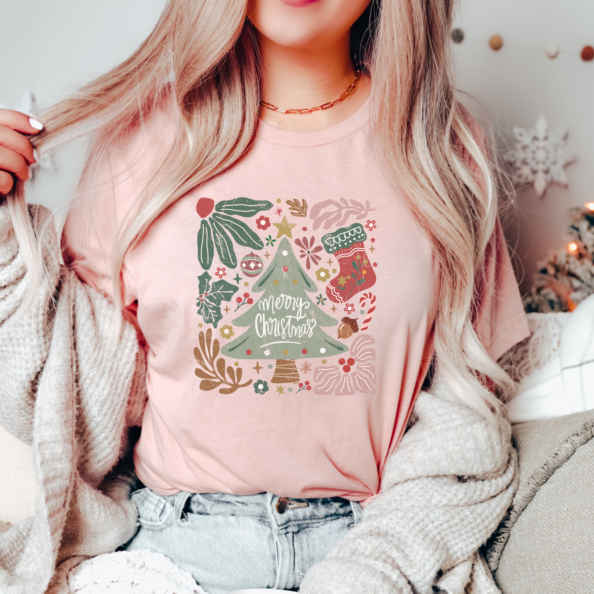 Boho Hand Drawn Merry Christmas Women's Graphic T-Shirt