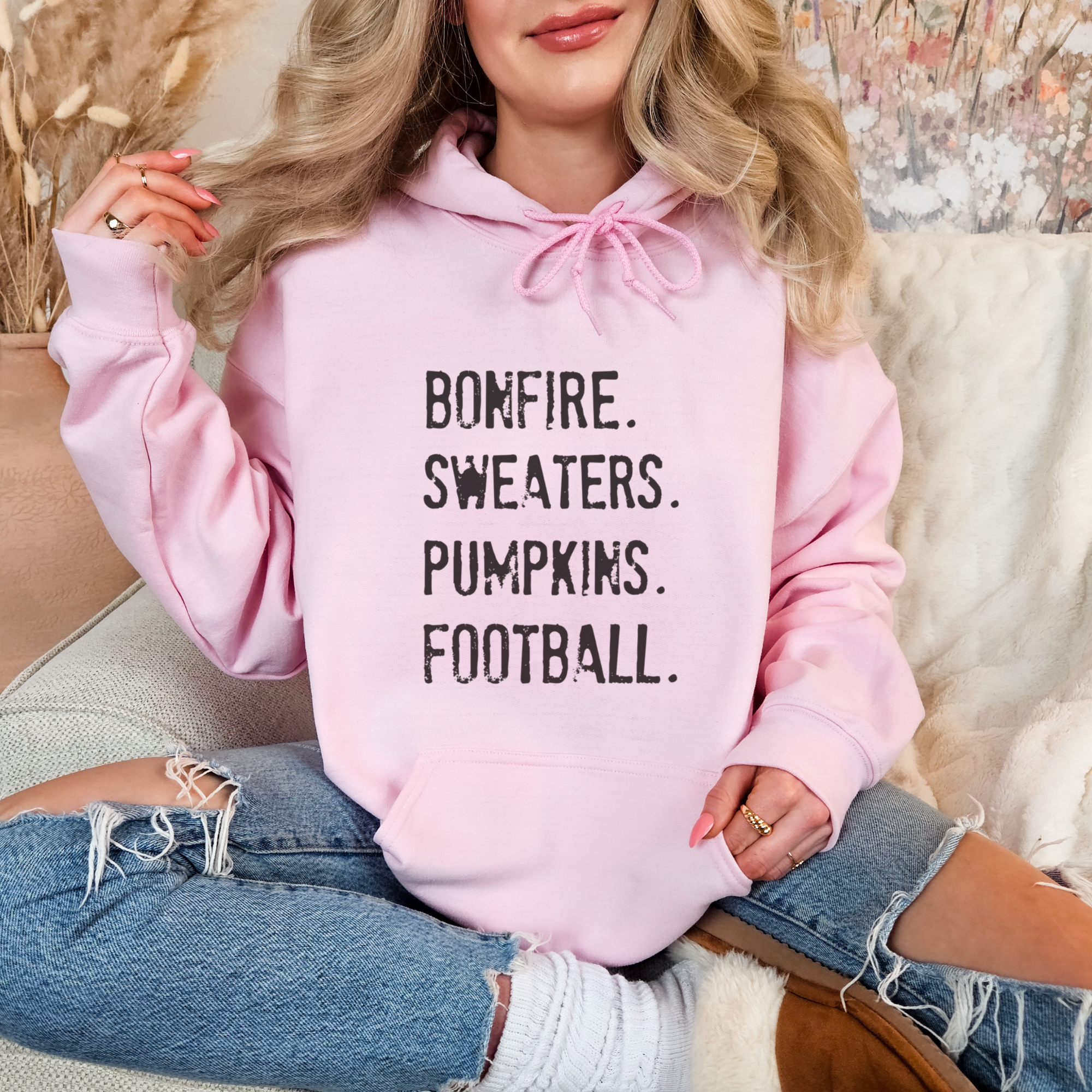 Bonfire. Sweaters. Pumpkins. Football Fall Graphic Hoodie
