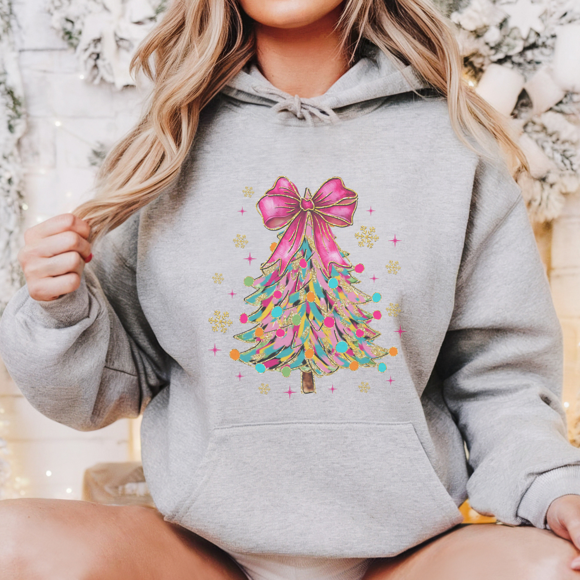 Bright Colorful Coquette Christmas Tree Women's Graphic Hoodie