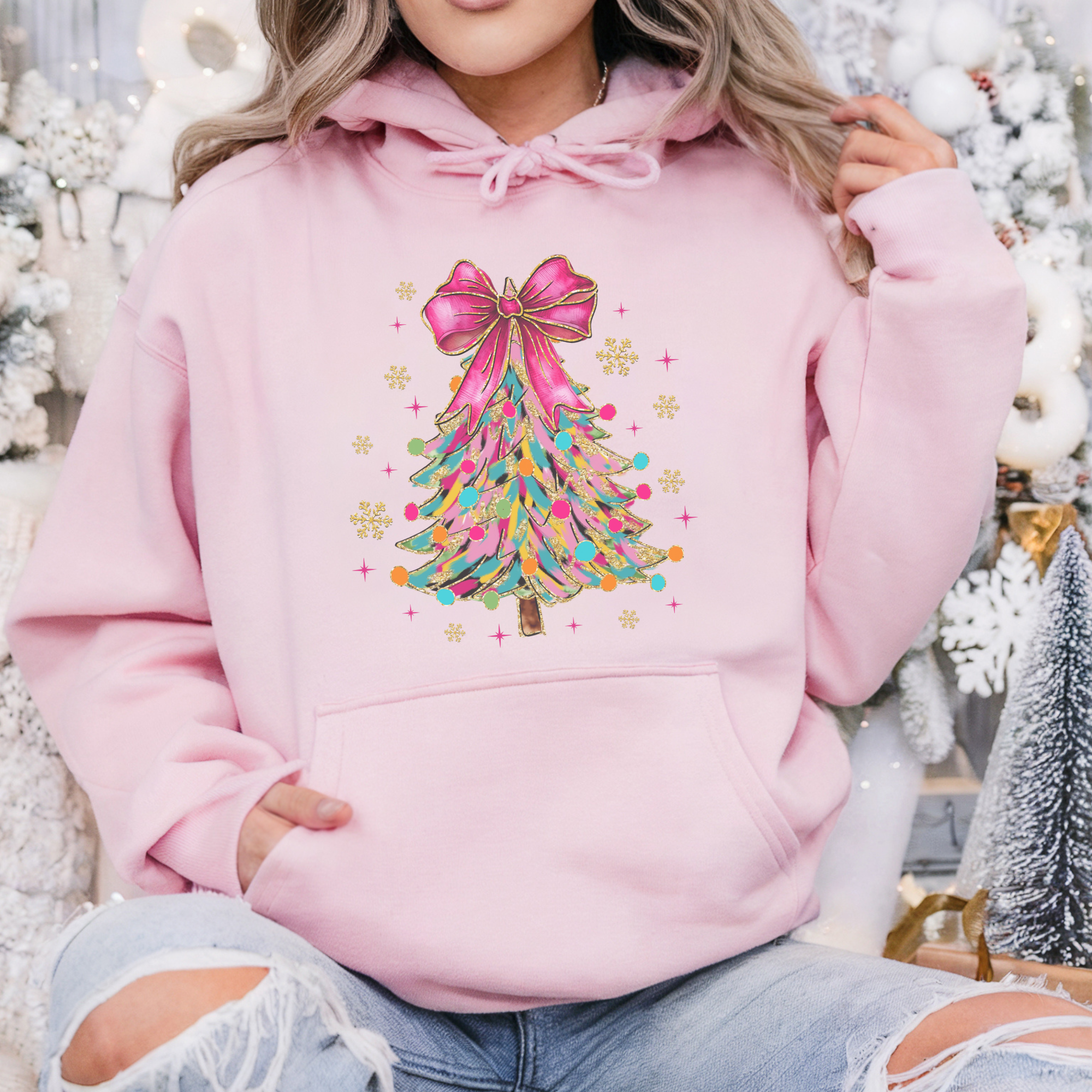 Bright Colorful Coquette Christmas Tree Women's Graphic Hoodie