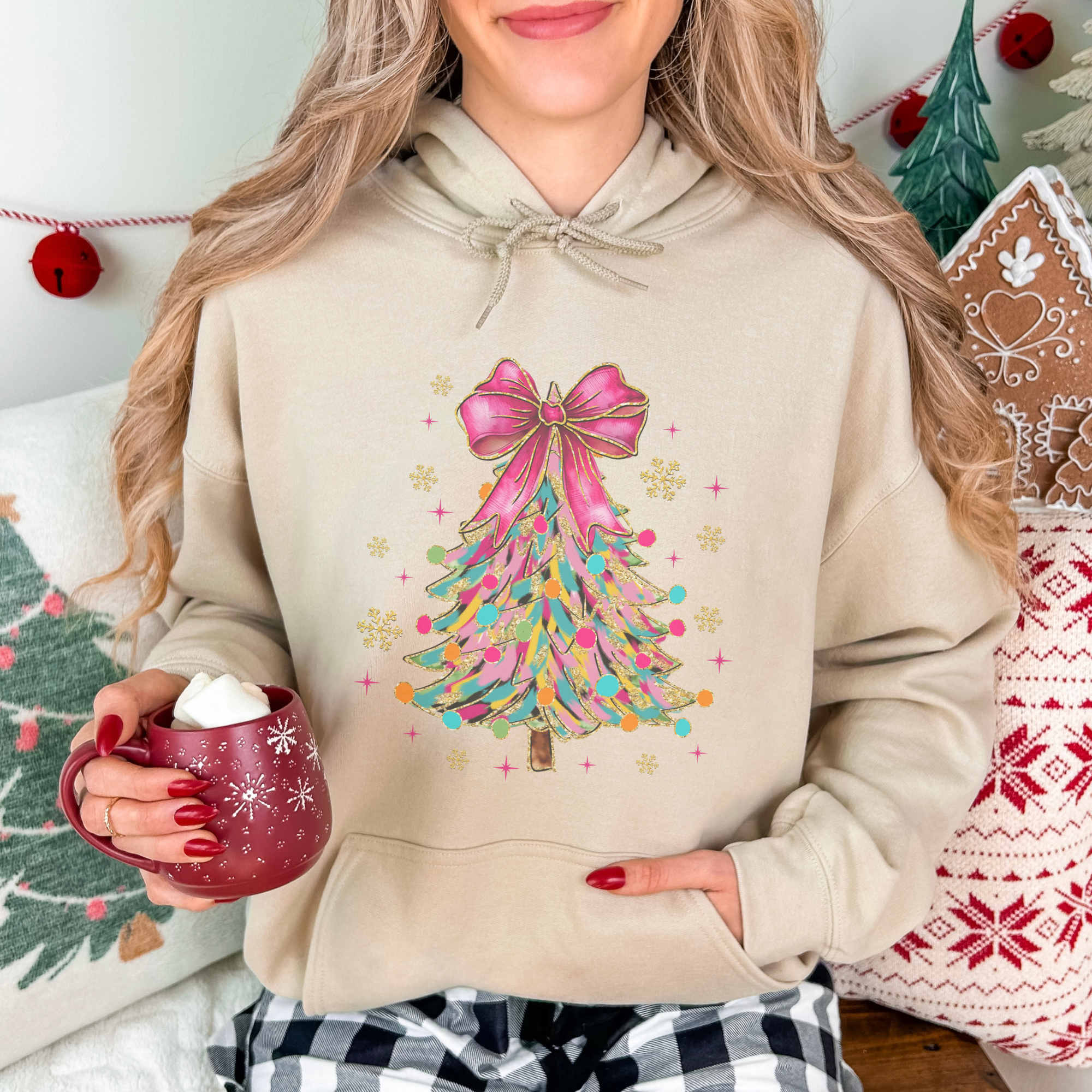 Bright Colorful Coquette Christmas Tree Women's Graphic Hoodie