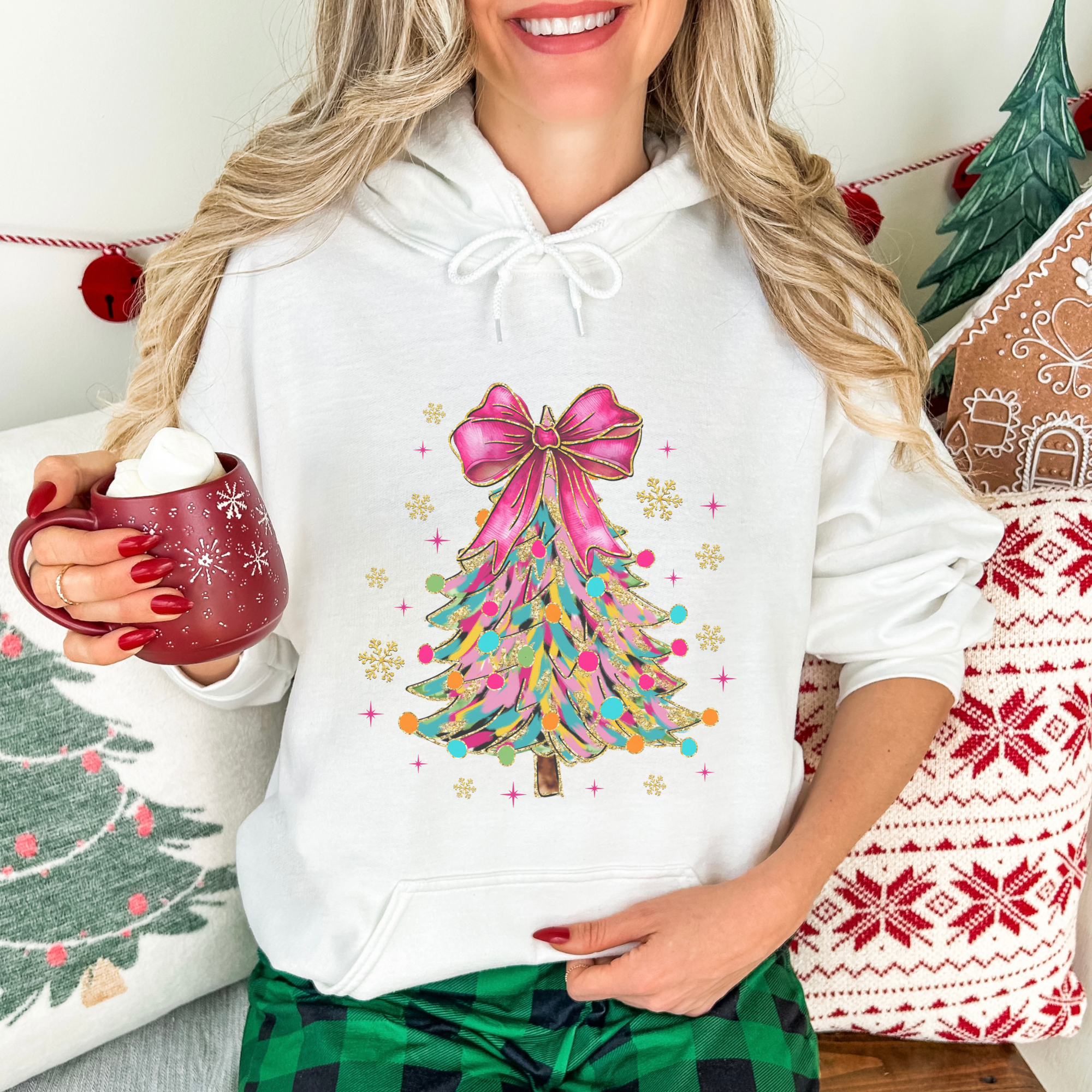Bright Colorful Coquette Christmas Tree Women's Graphic Hoodie