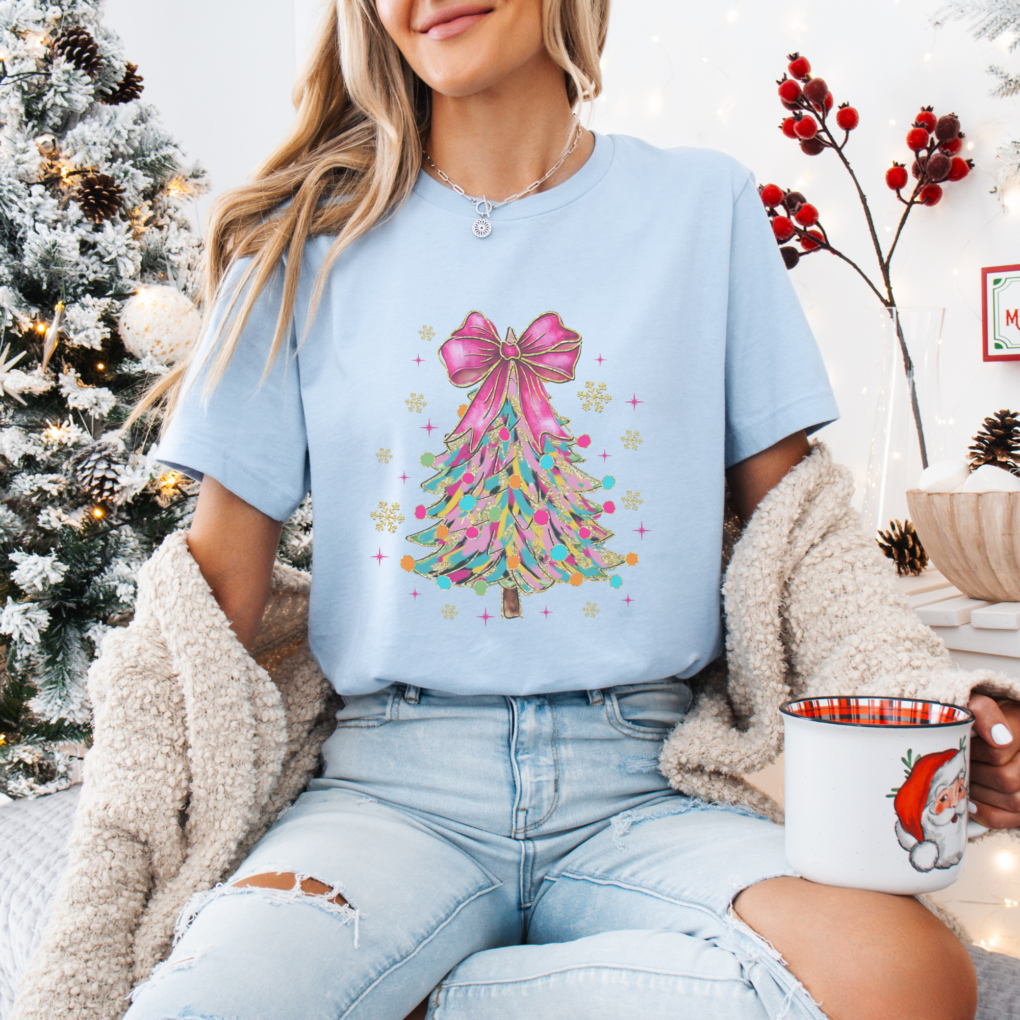 Bright Colorful Coquette Christmas Tree Women's Graphic T-Shirt