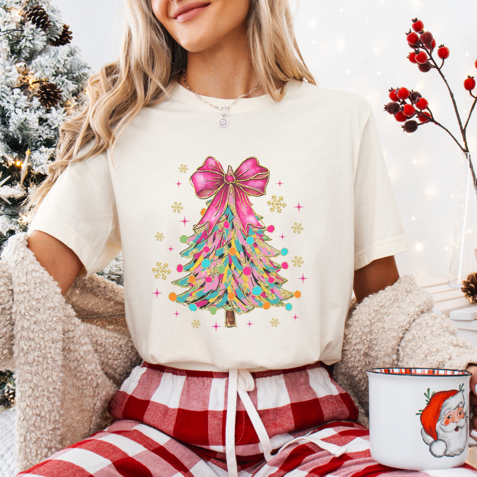 Bright Colorful Coquette Christmas Tree Women's Graphic T-Shirt