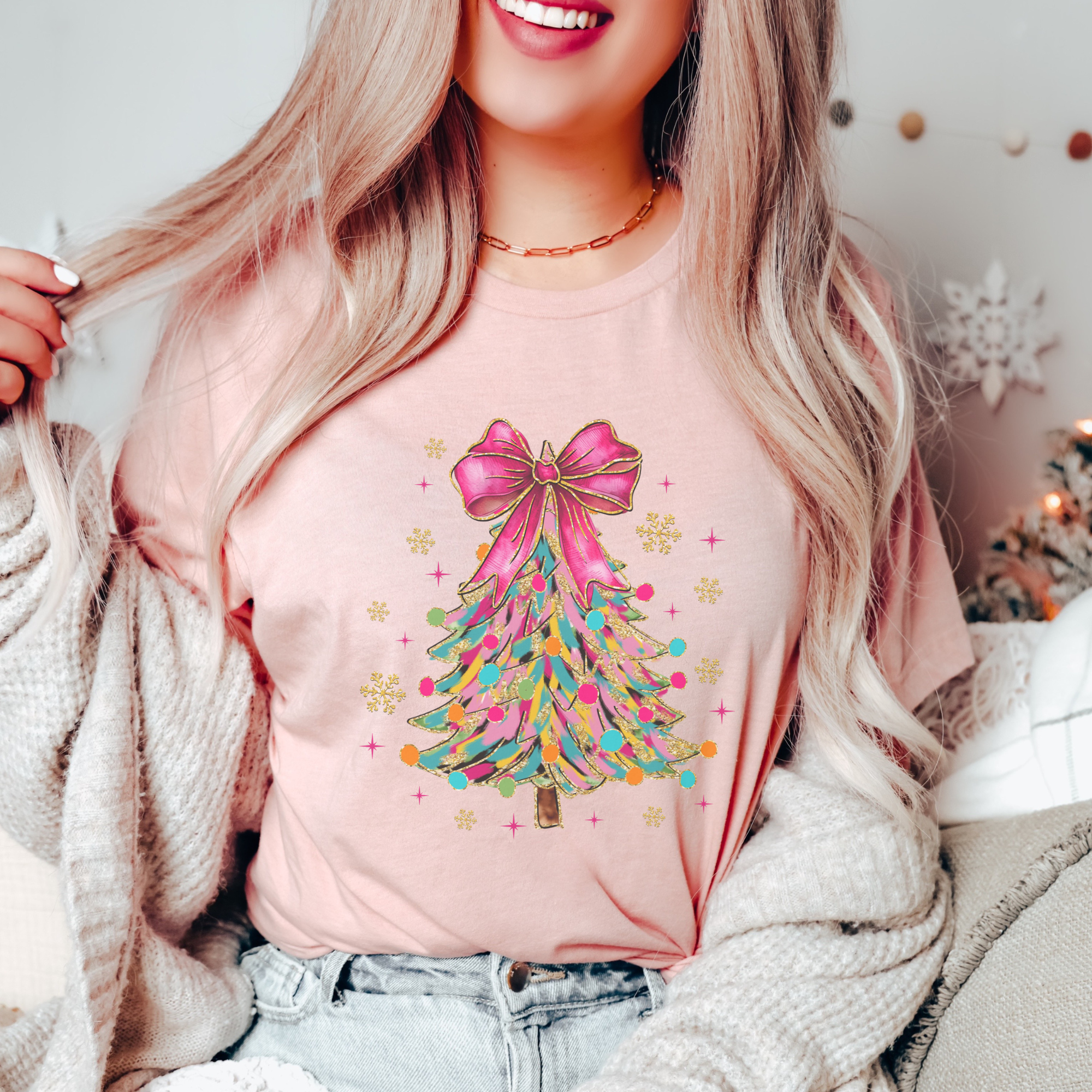 Bright Colorful Coquette Christmas Tree Women's Graphic T-Shirt
