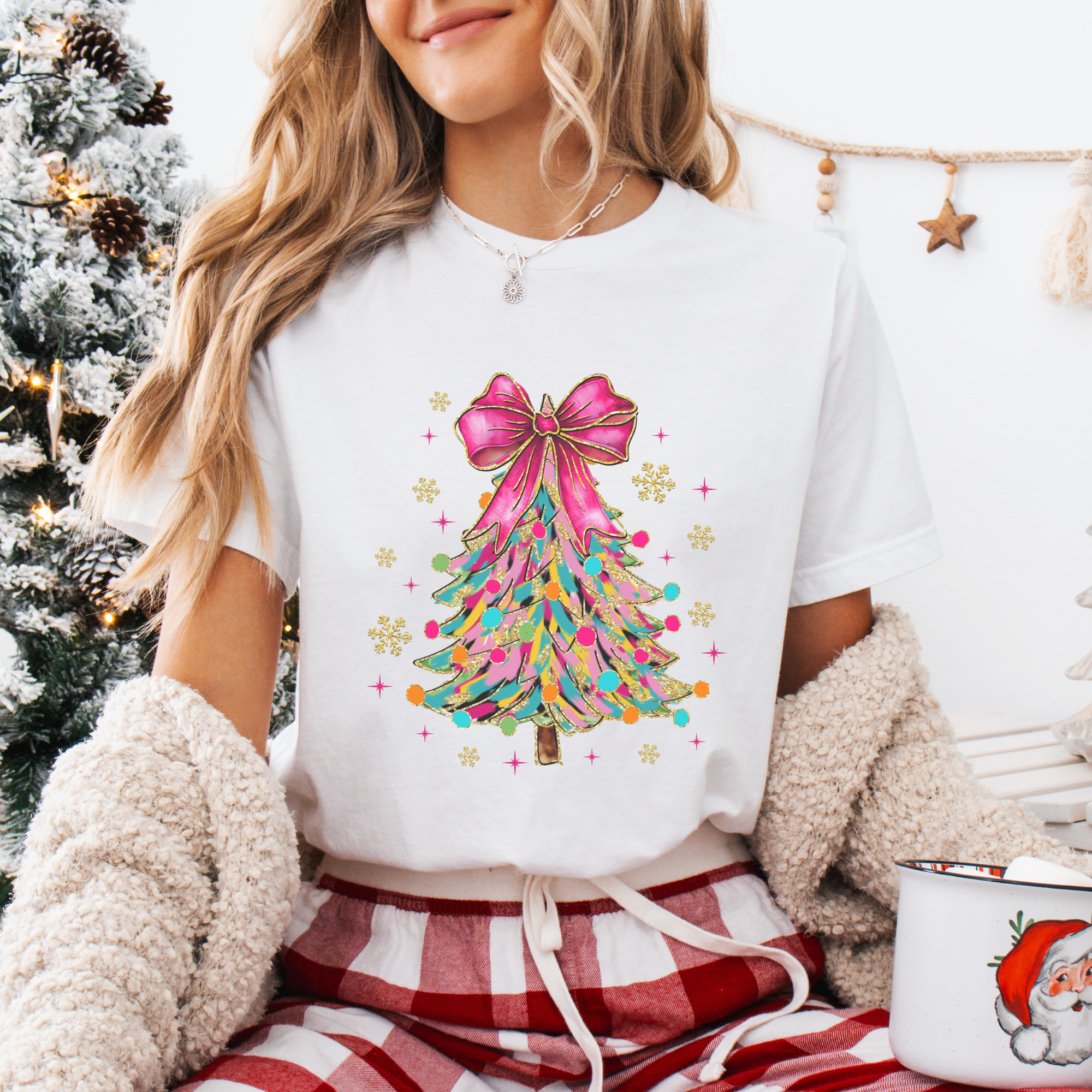 Bright Colorful Coquette Christmas Tree Women's Graphic T-Shirt