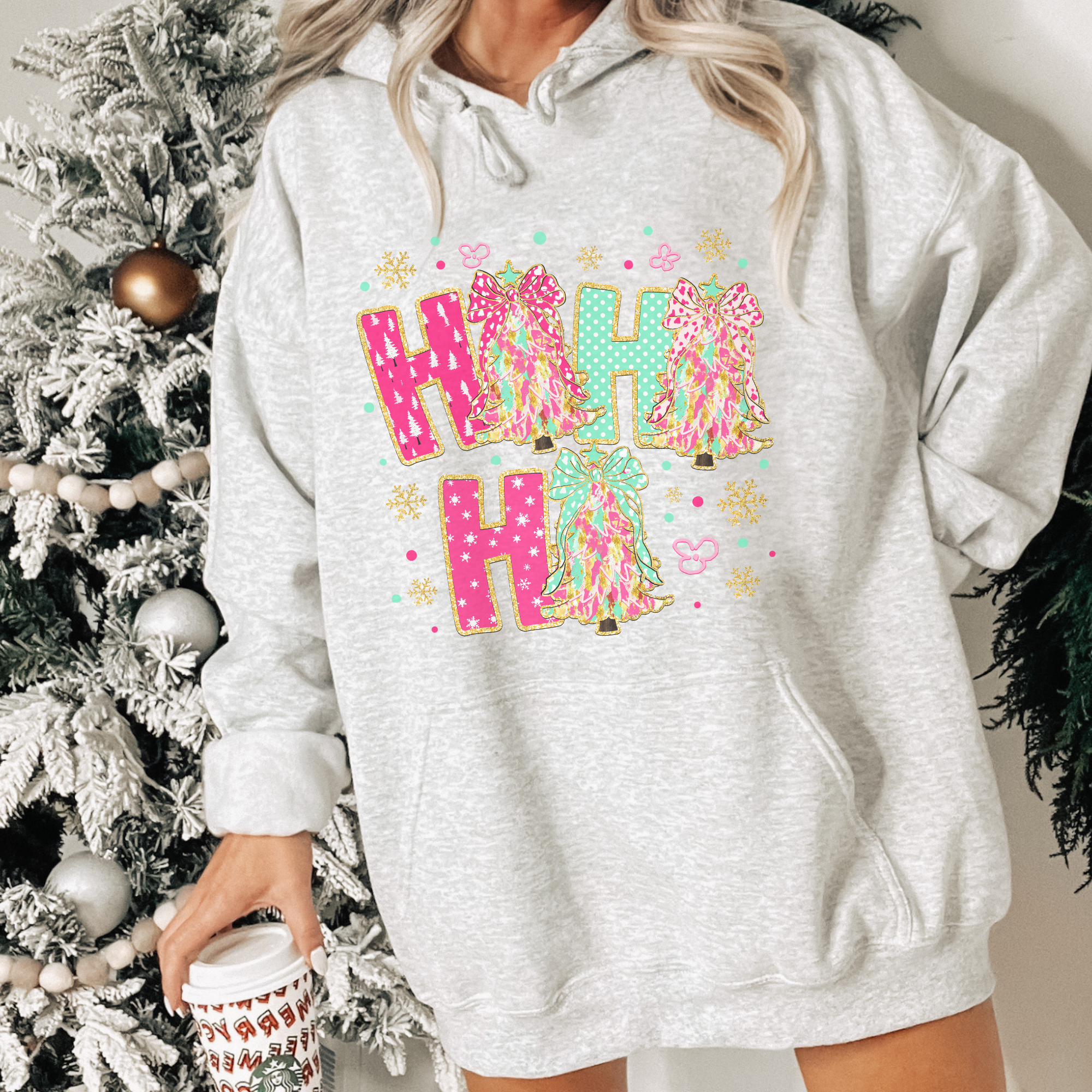 Colorful Ho Ho Ho Christmas Tree Women's Graphic Hoodie