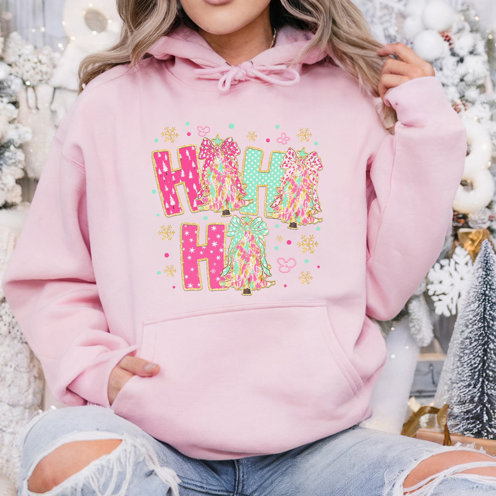 Colorful Ho Ho Ho Christmas Tree Women's Graphic Hoodie