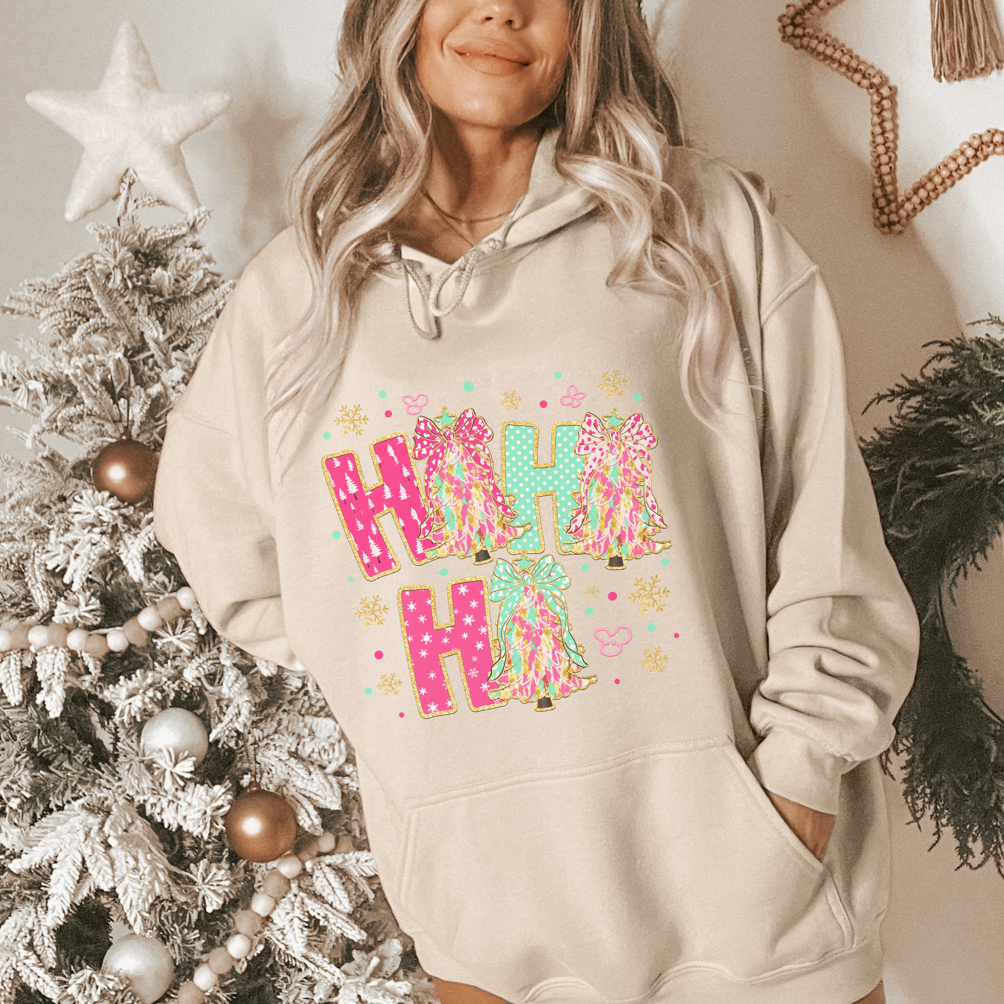 Colorful Ho Ho Ho Christmas Tree Women's Graphic Hoodie