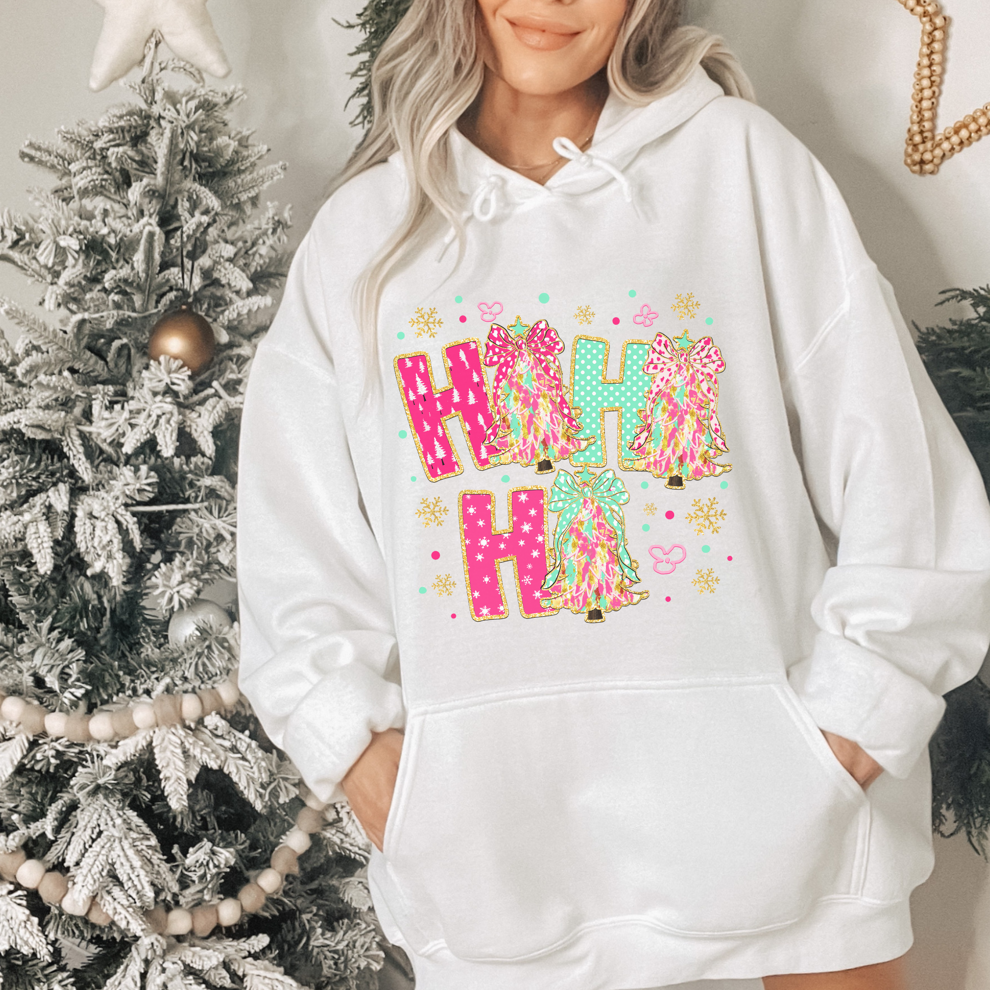 Colorful Ho Ho Ho Christmas Tree Women's Graphic Hoodie