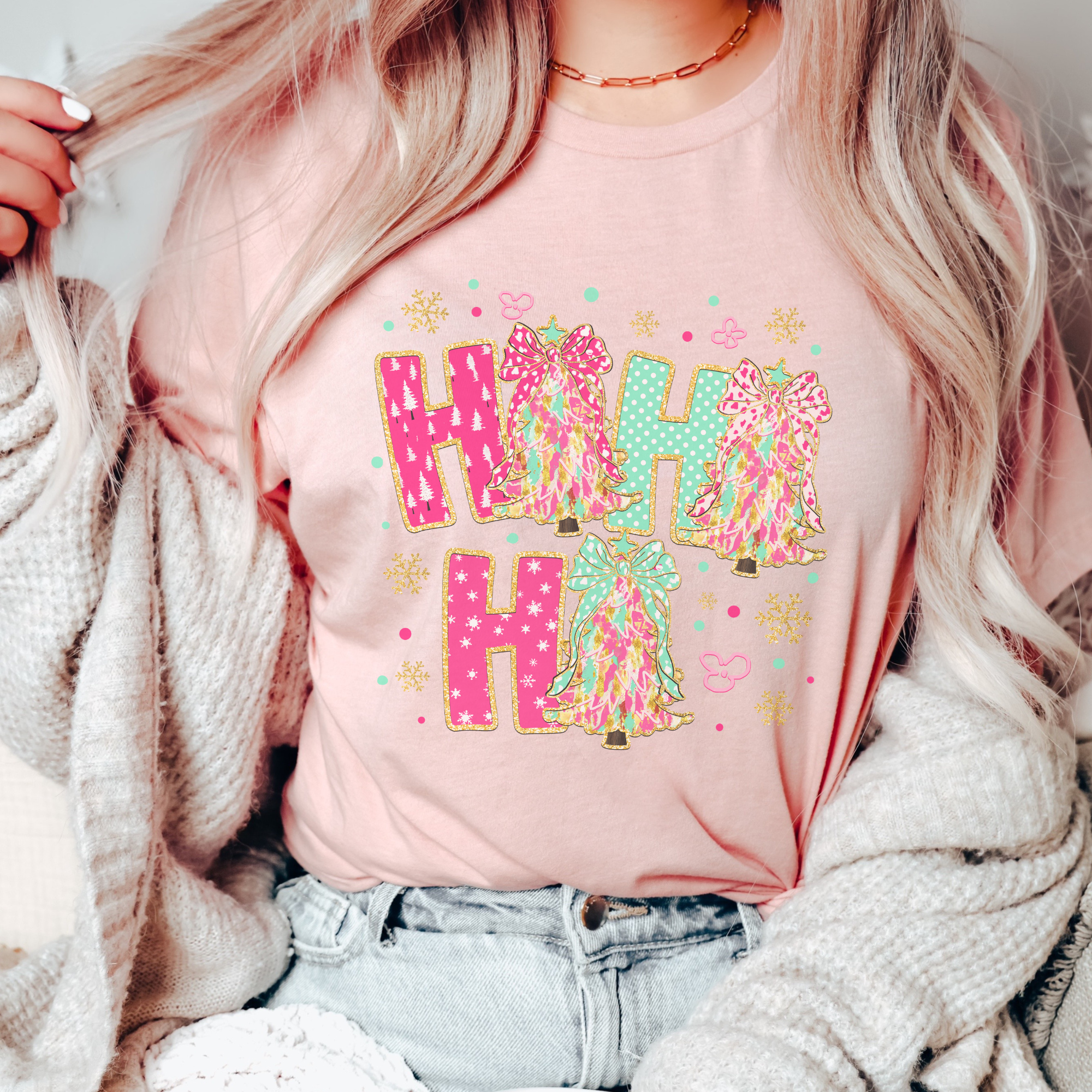 Colorful Ho Ho Ho Christmas Tree Women's Graphic T-Shirt