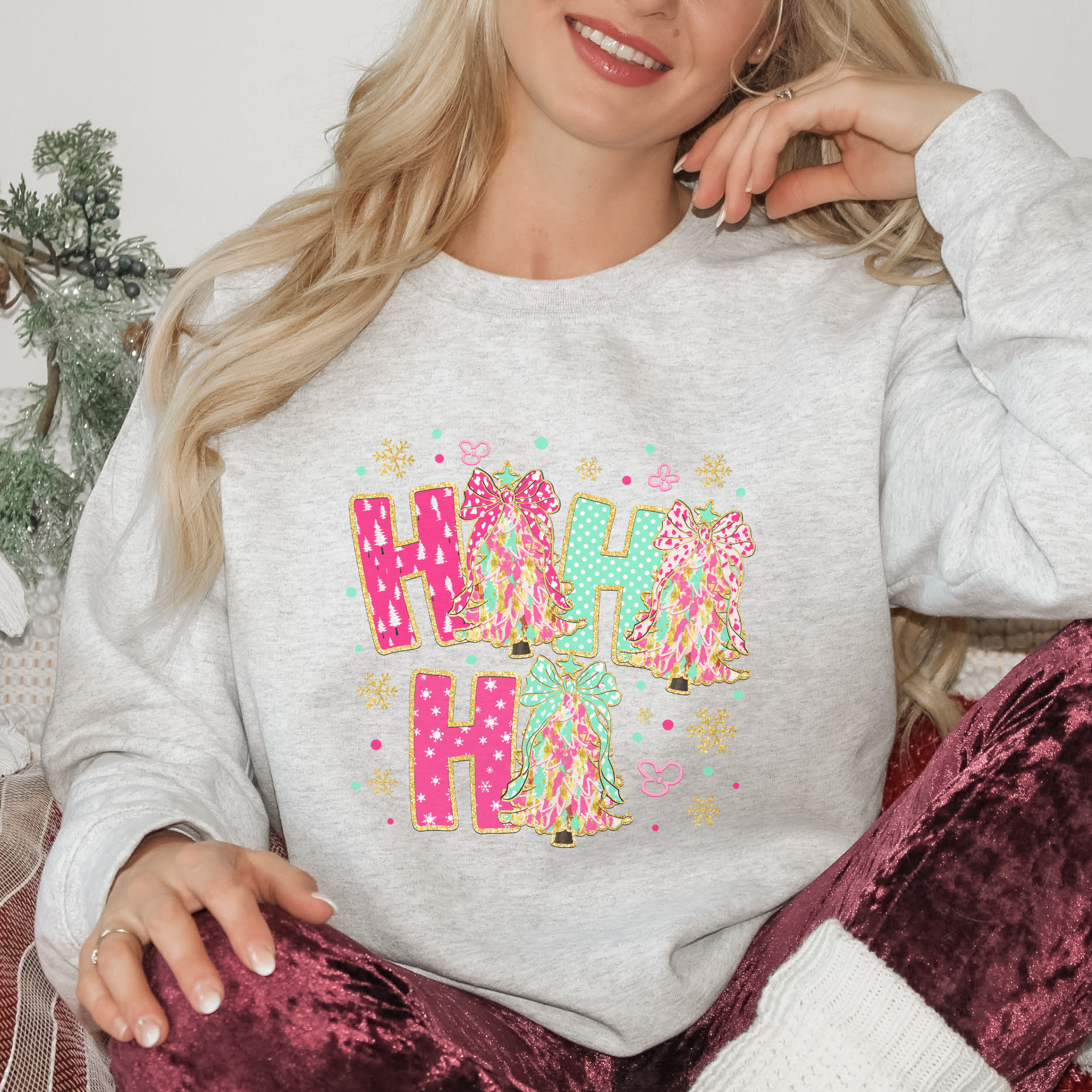 Colorful Ho Ho Ho Christmas Tree Women's Graphic Sweatshirt