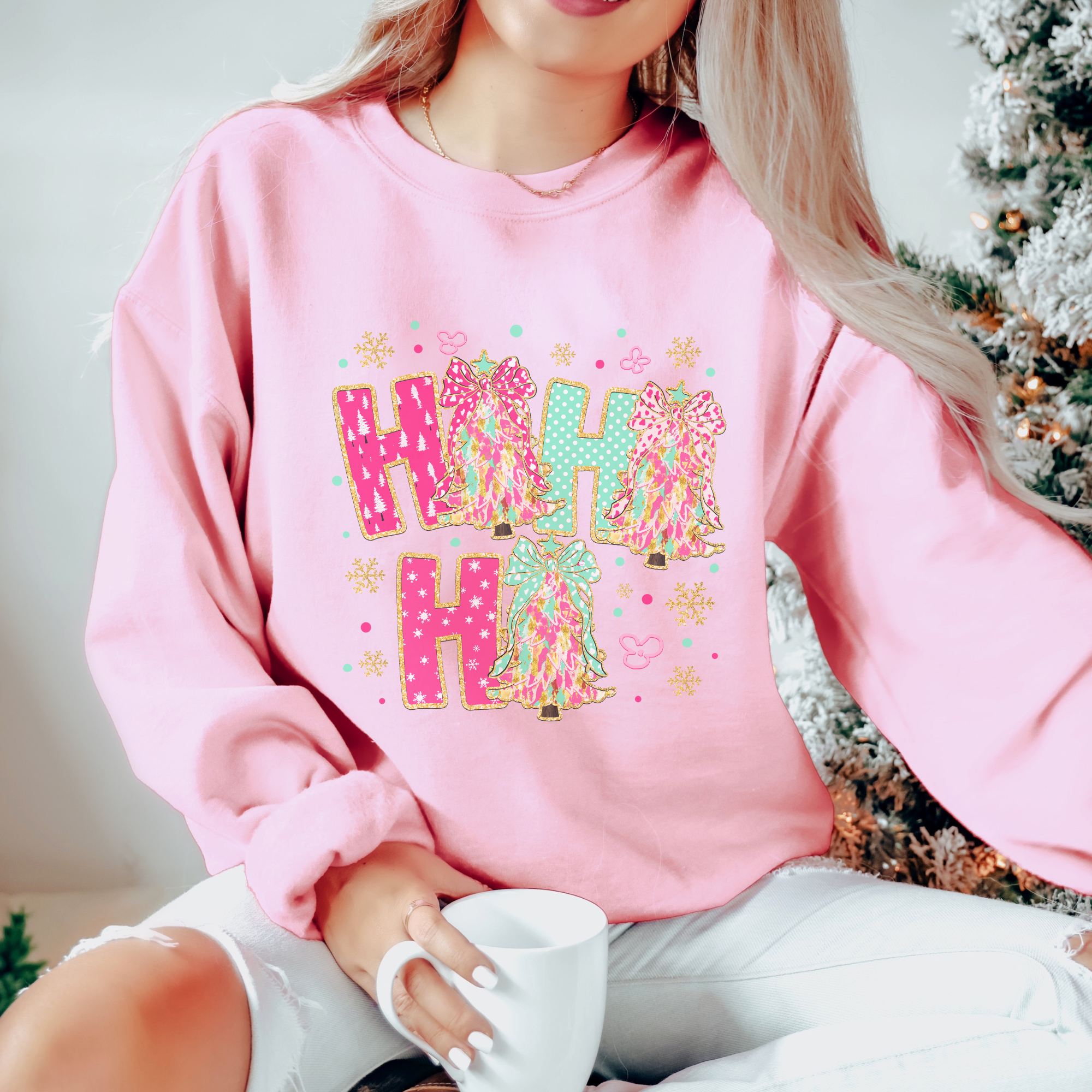 Colorful Ho Ho Ho Christmas Tree Women's Graphic Sweatshirt