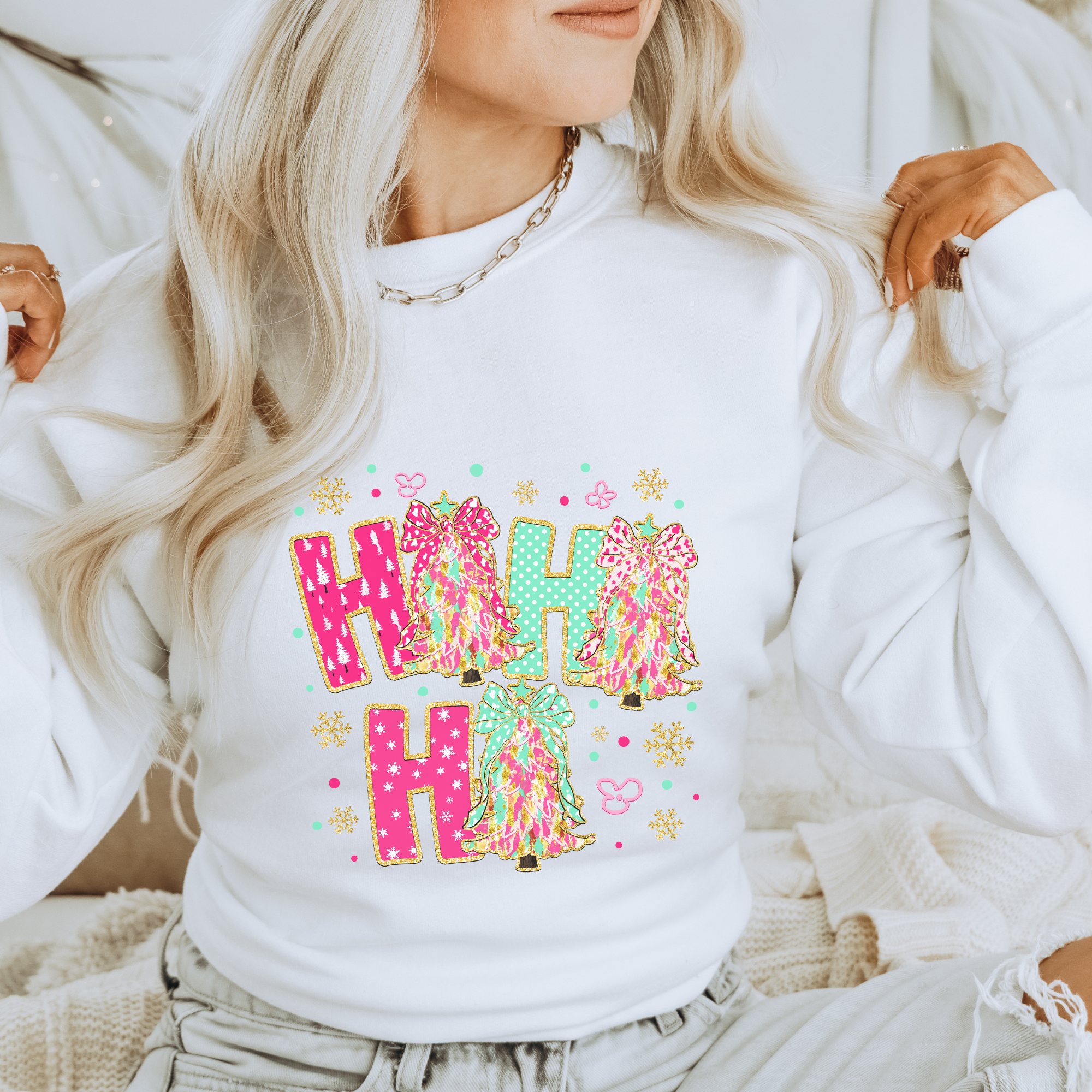Colorful Ho Ho Ho Christmas Tree Women's Graphic Sweatshirt