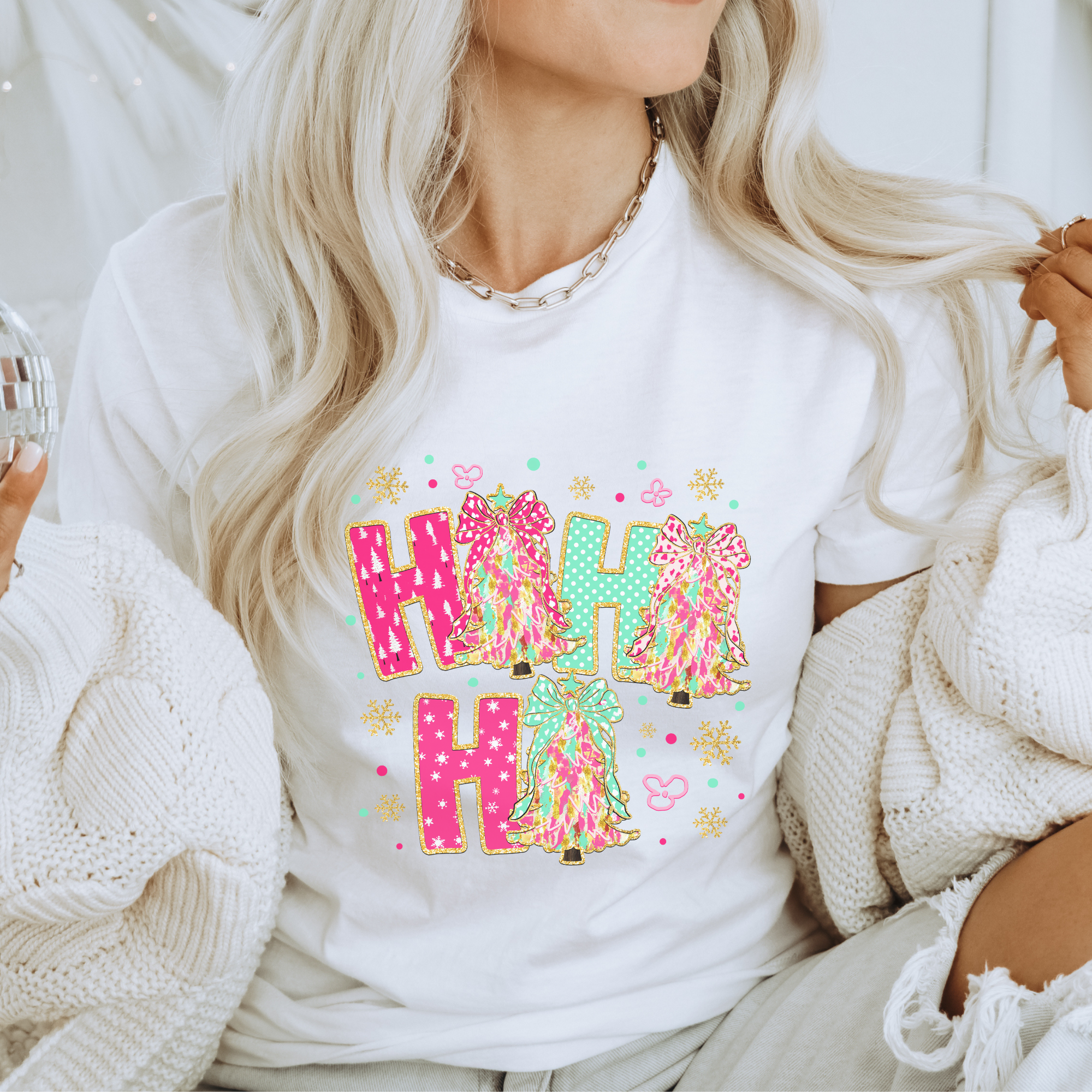 Colorful Ho Ho Ho Christmas Tree Women's Graphic T-Shirt