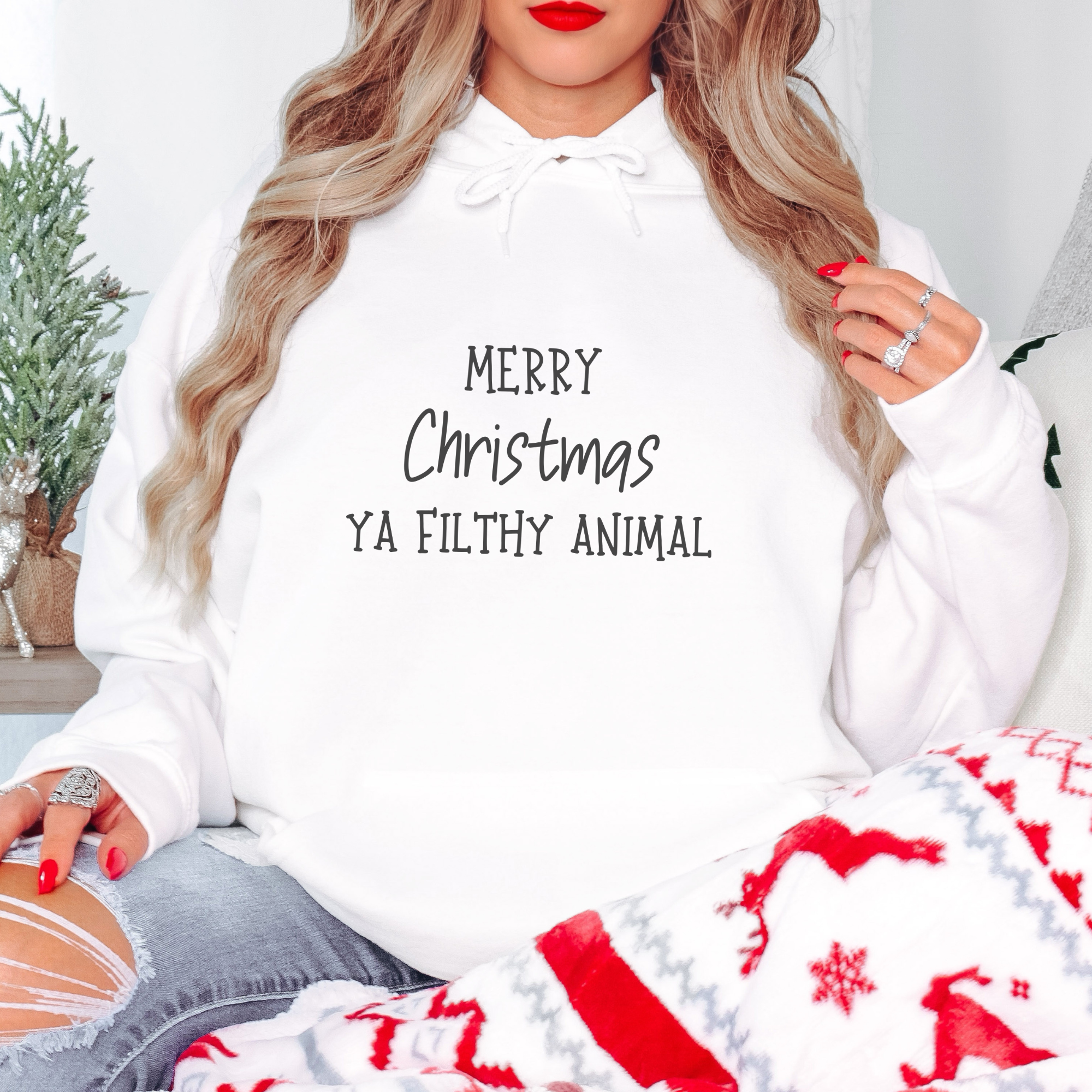 Funny Merry Christmas Ya Filthy Animal Women's Graphic Hoodie