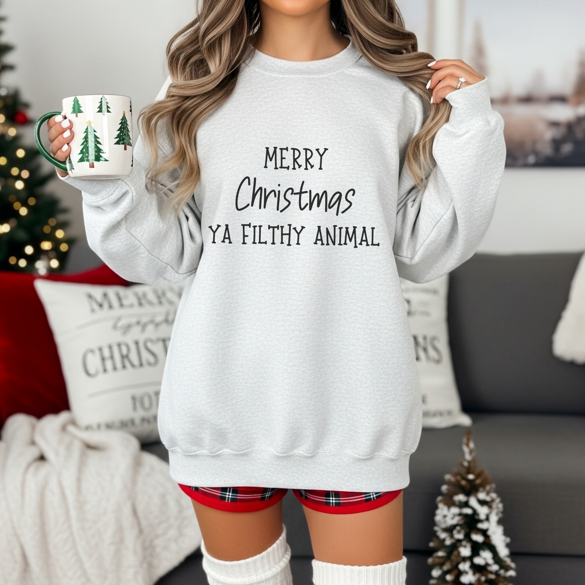 Funny Merry Christmas Ya Filthy Animal Women's Graphic Sweatshirt