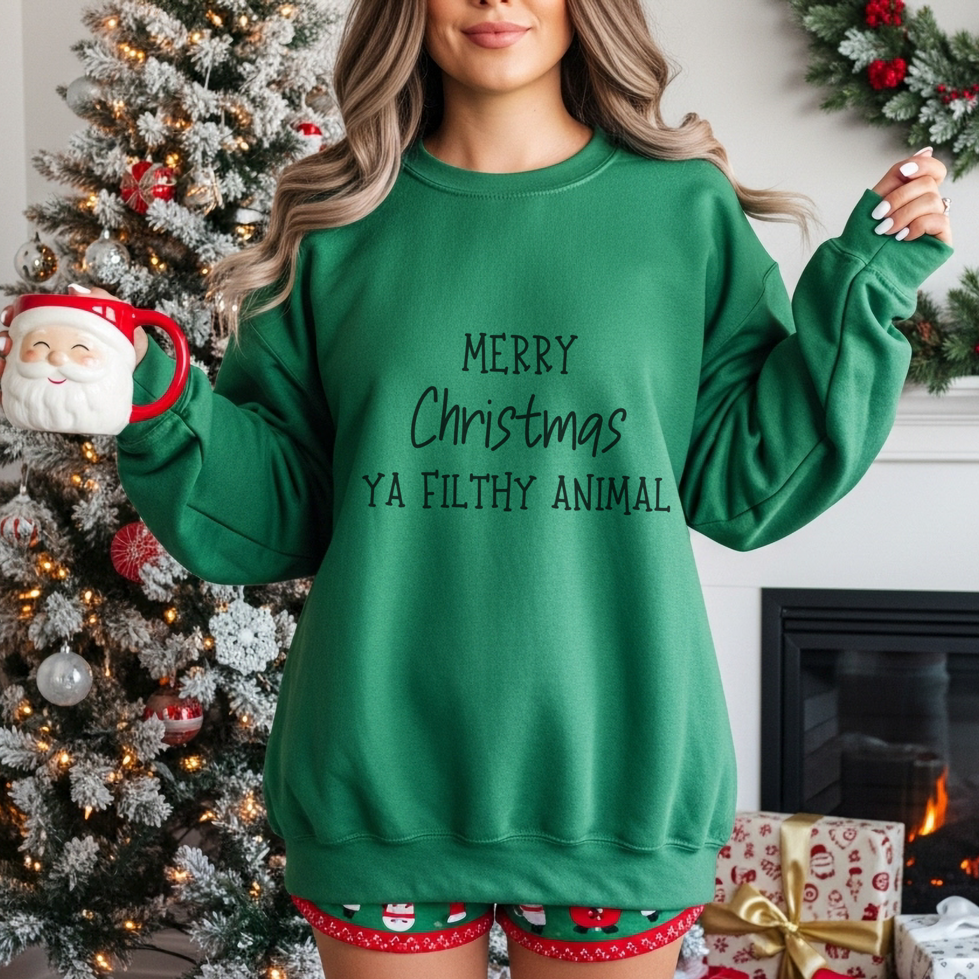 Funny Merry Christmas Ya Filthy Animal Women's Graphic Sweatshirt