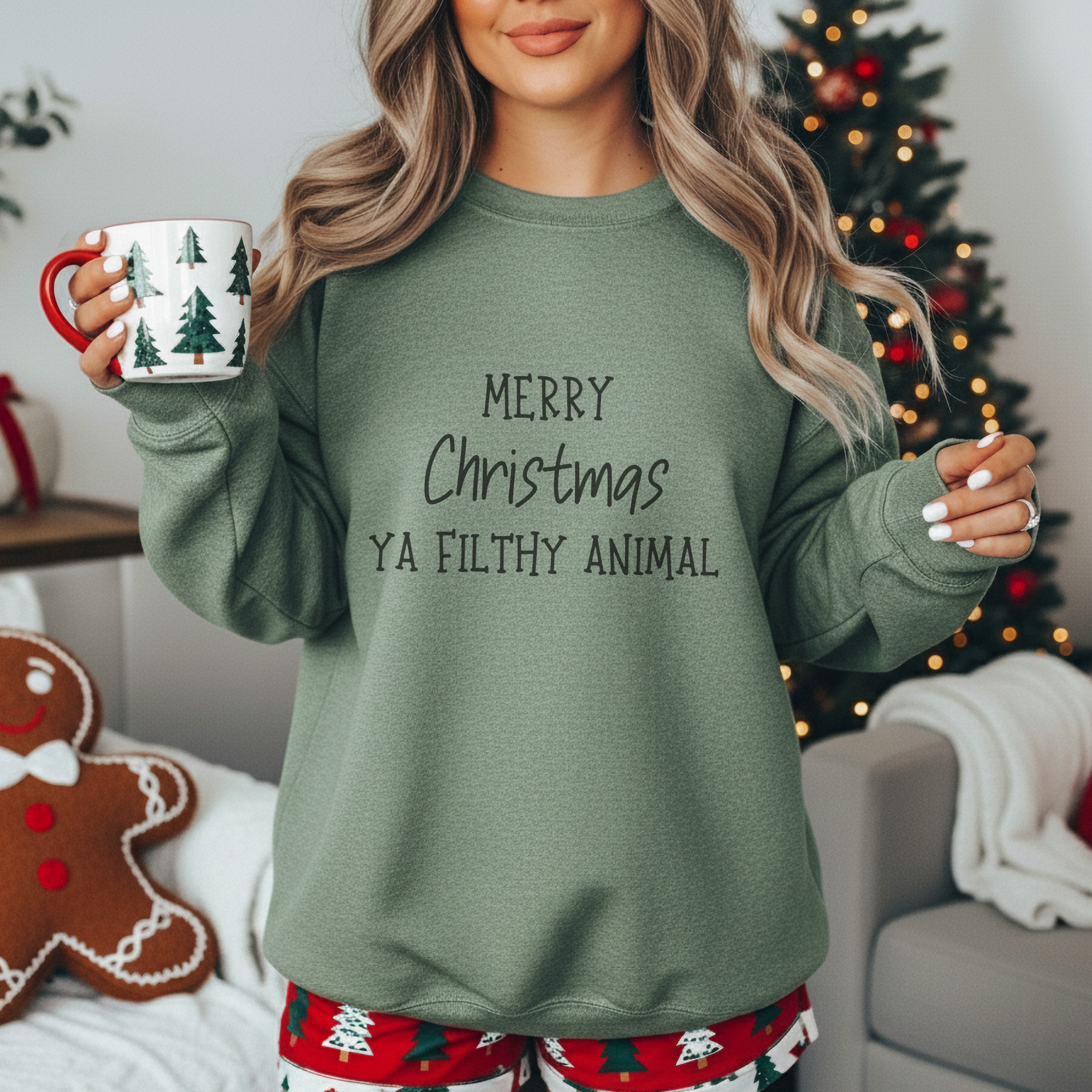 Funny Merry Christmas Ya Filthy Animal Women's Graphic Sweatshirt