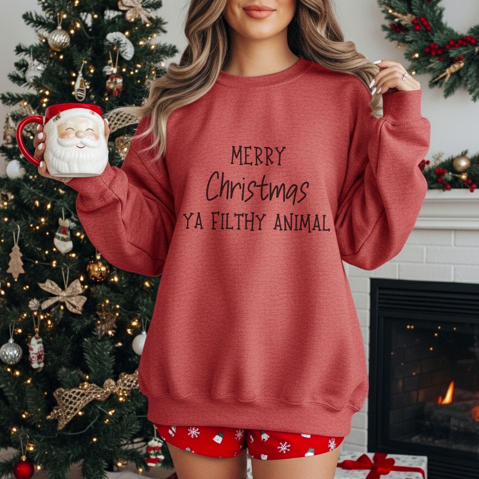 Funny Merry Christmas Ya Filthy Animal Women's Graphic Sweatshirt