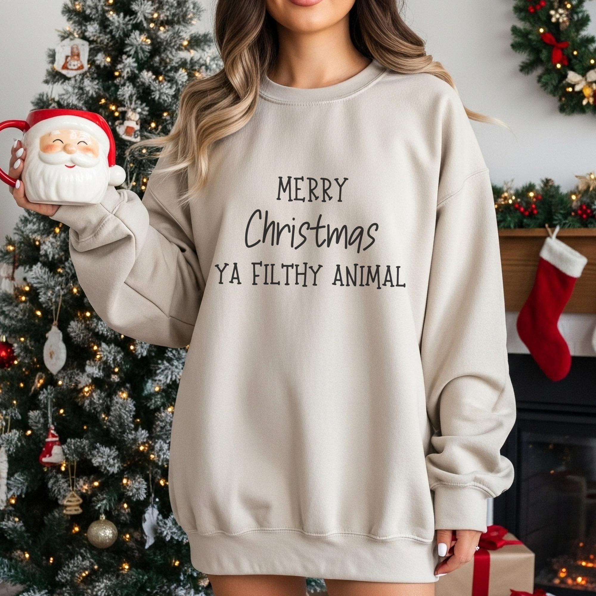Funny Merry Christmas Ya Filthy Animal Women's Graphic Sweatshirt