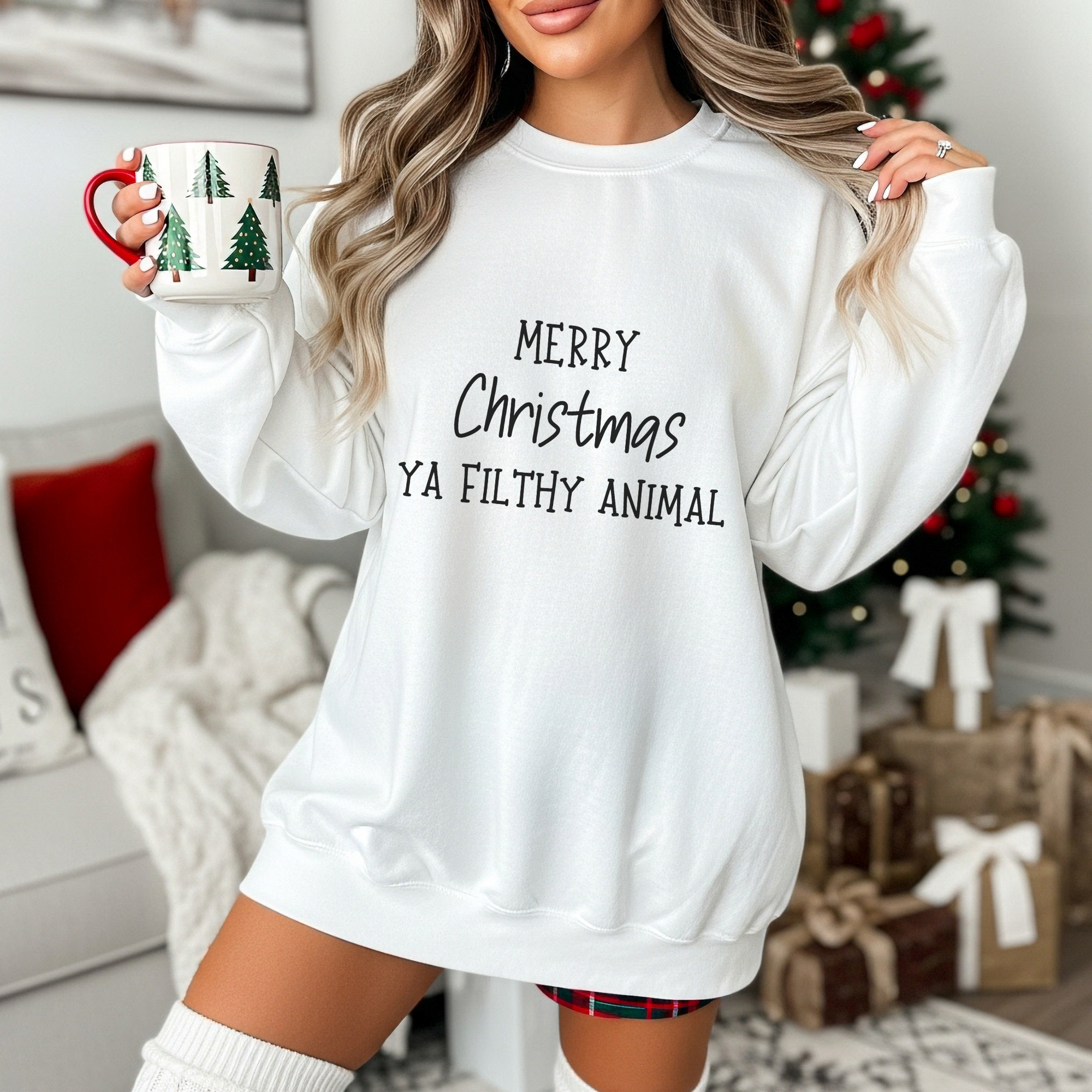 Funny Merry Christmas Ya Filthy Animal Women's Graphic Sweatshirt