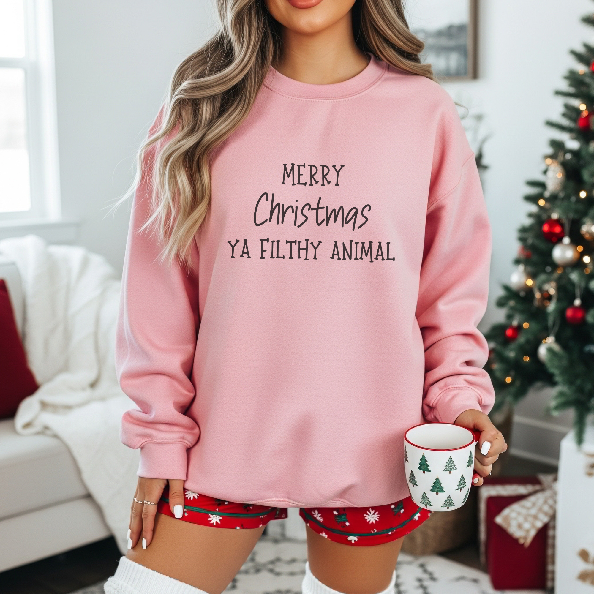 Funny Merry Christmas Ya Filthy Animal Women's Graphic Sweatshirt