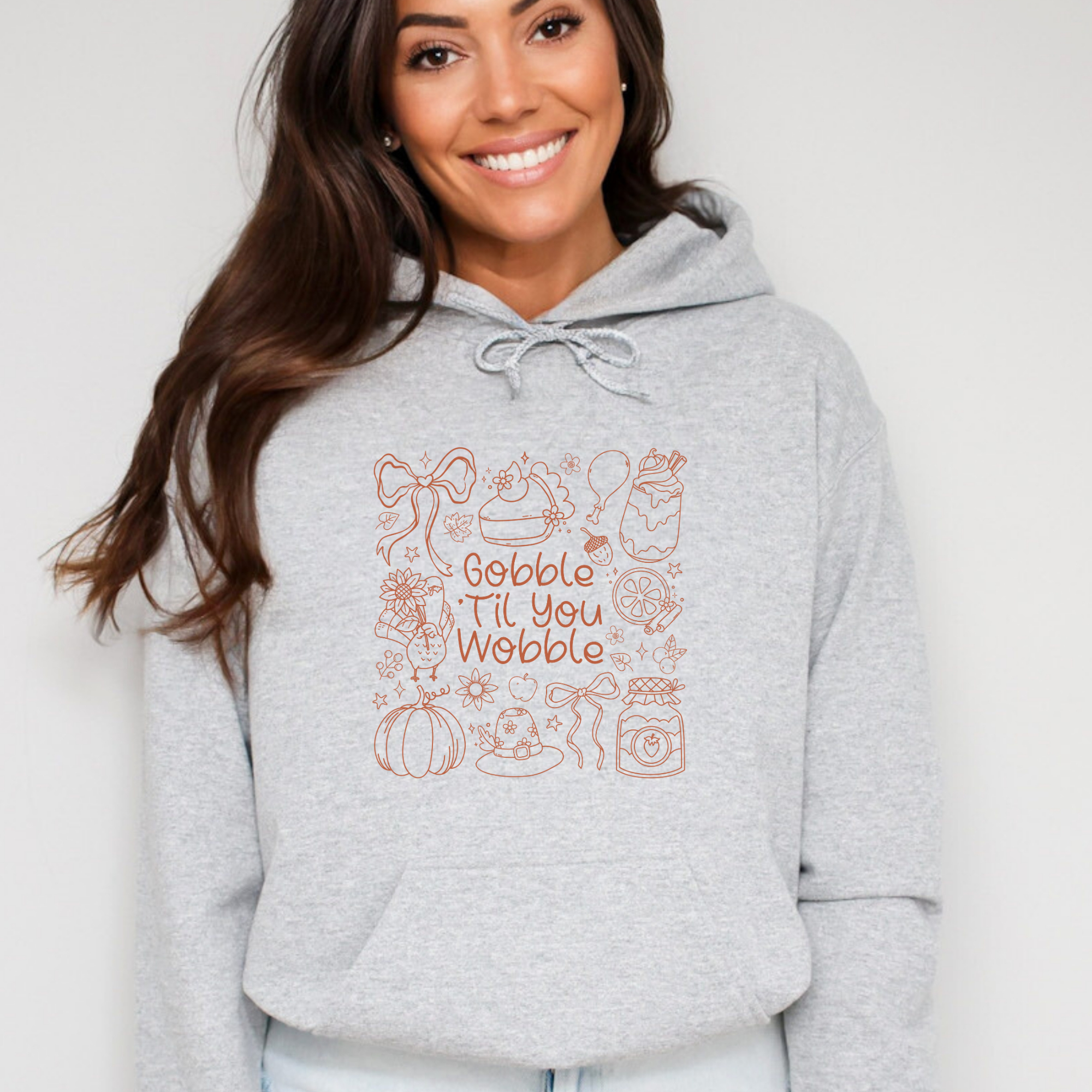Gobble Til You Wobble Thanksgiving Fall Graphic Hoodie