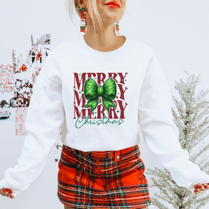 Merry Christmas Green Fur Coquette Bow Women's Sweatshirt